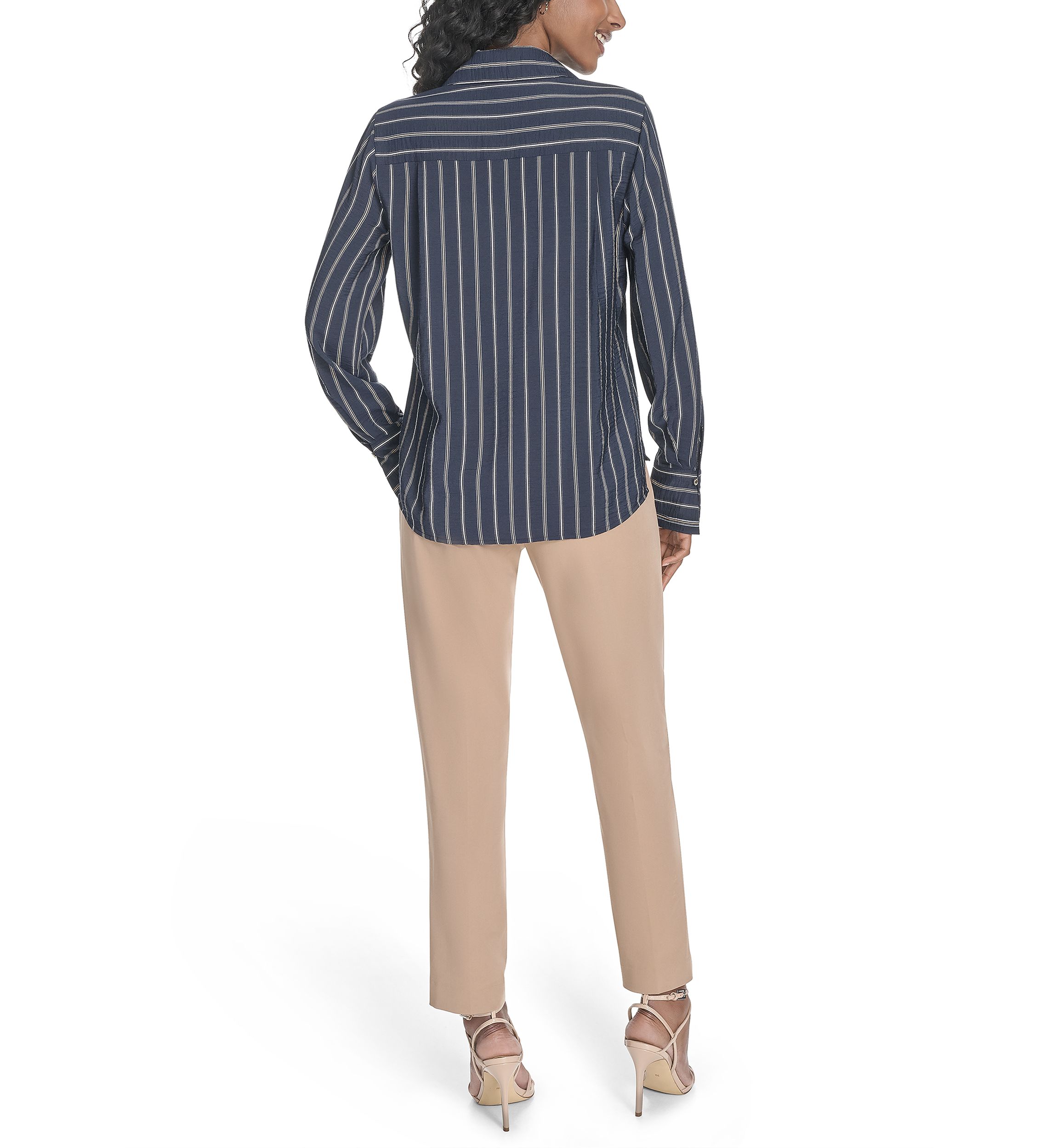 Womens Long Sleeve Striped Popover Top
