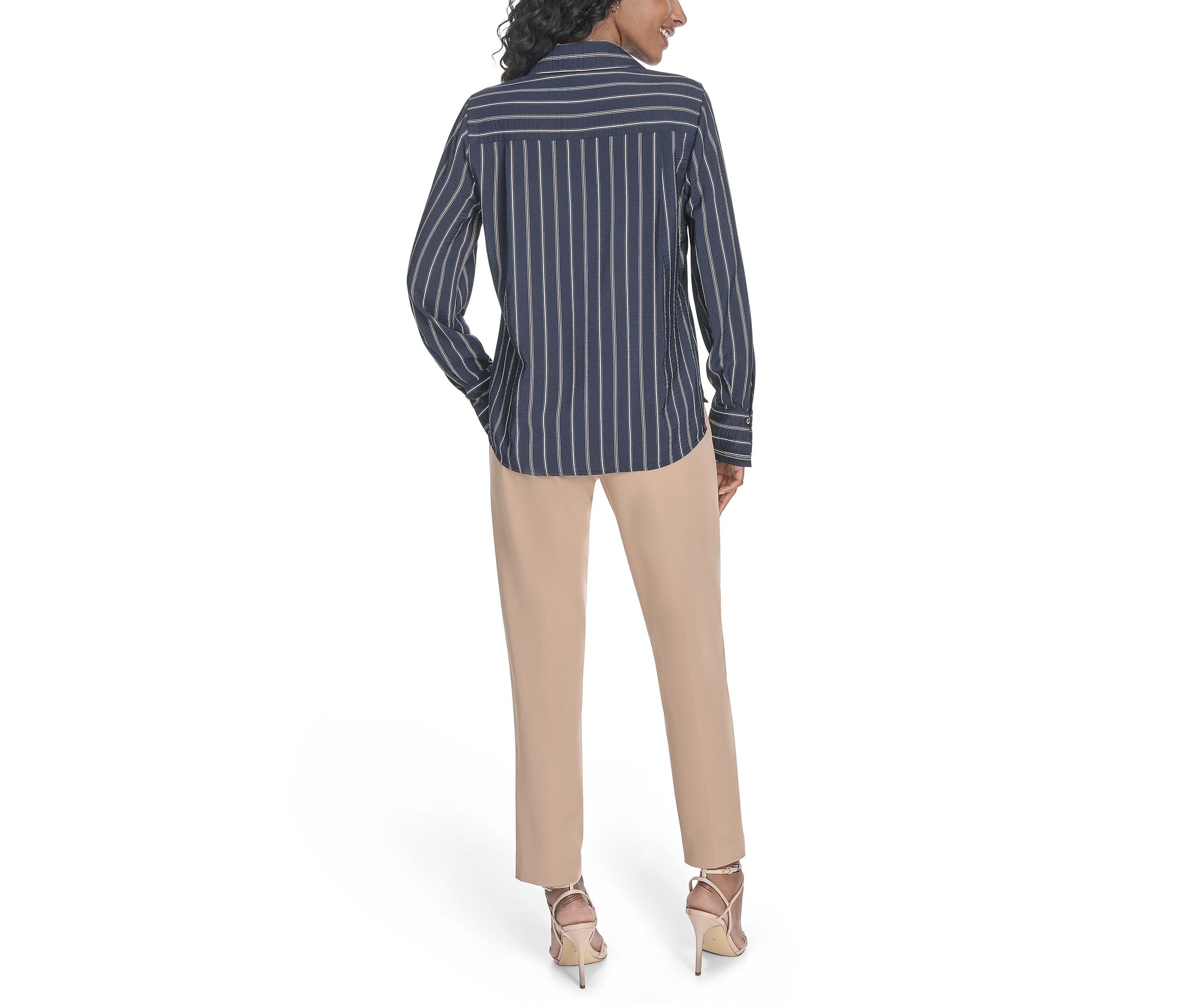 Womens Long Sleeve Striped Popover Top