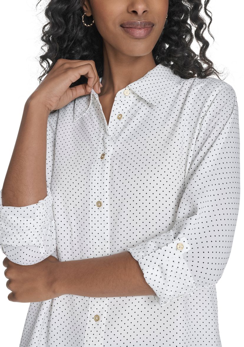 Womens Slim Fit Pin Dot Roll Tab Shirt