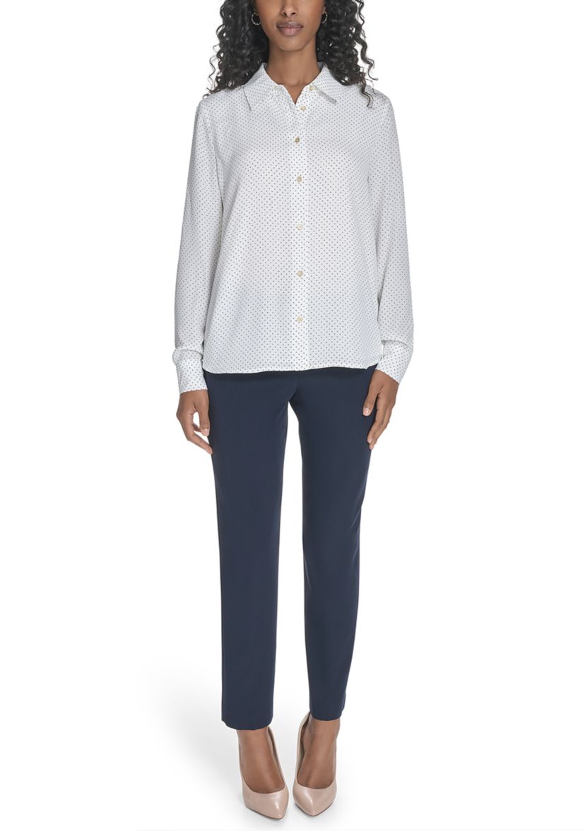 Womens Slim Fit Pin Dot Roll Tab Shirt