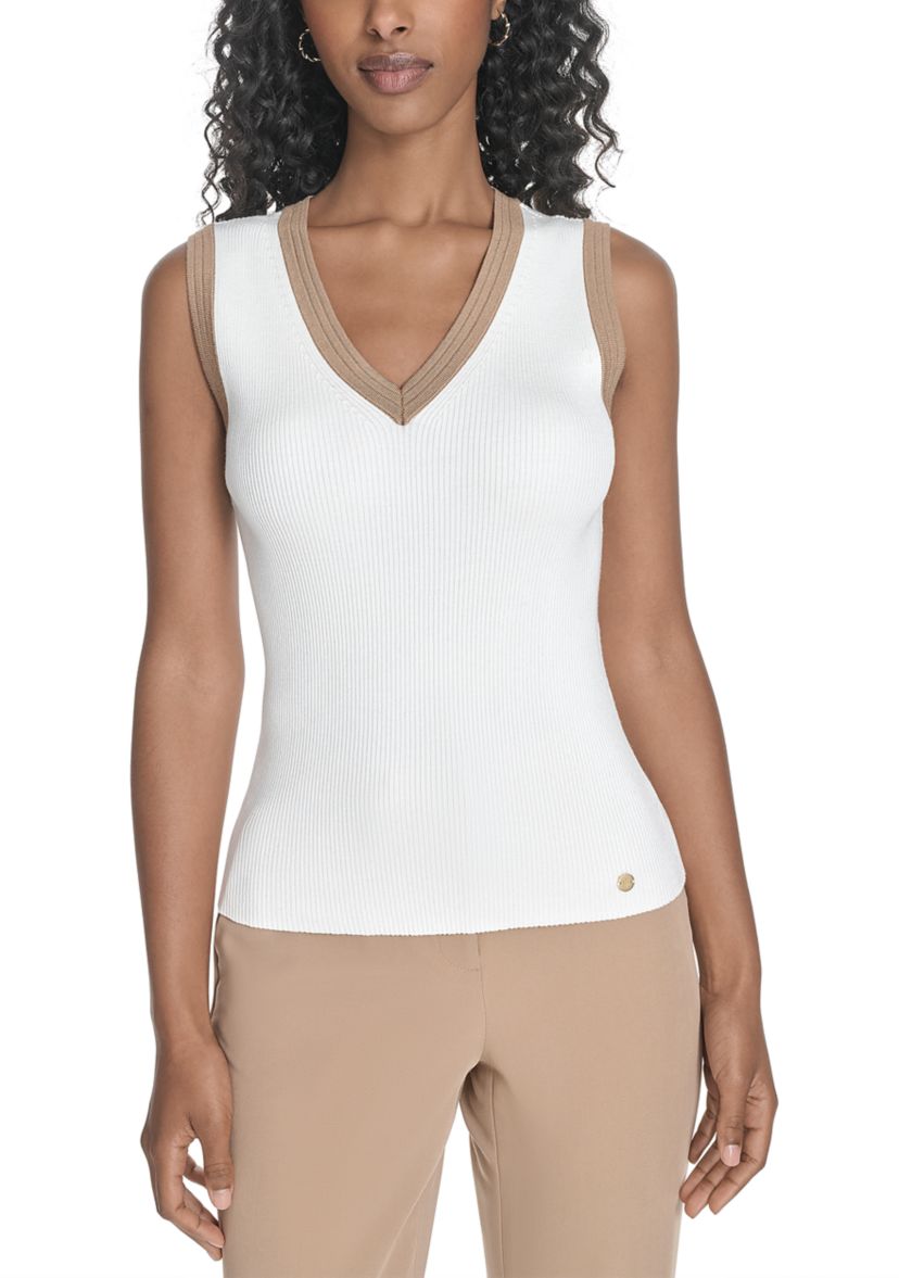 Womens Sleeveless V-Neck Tipped Sweater