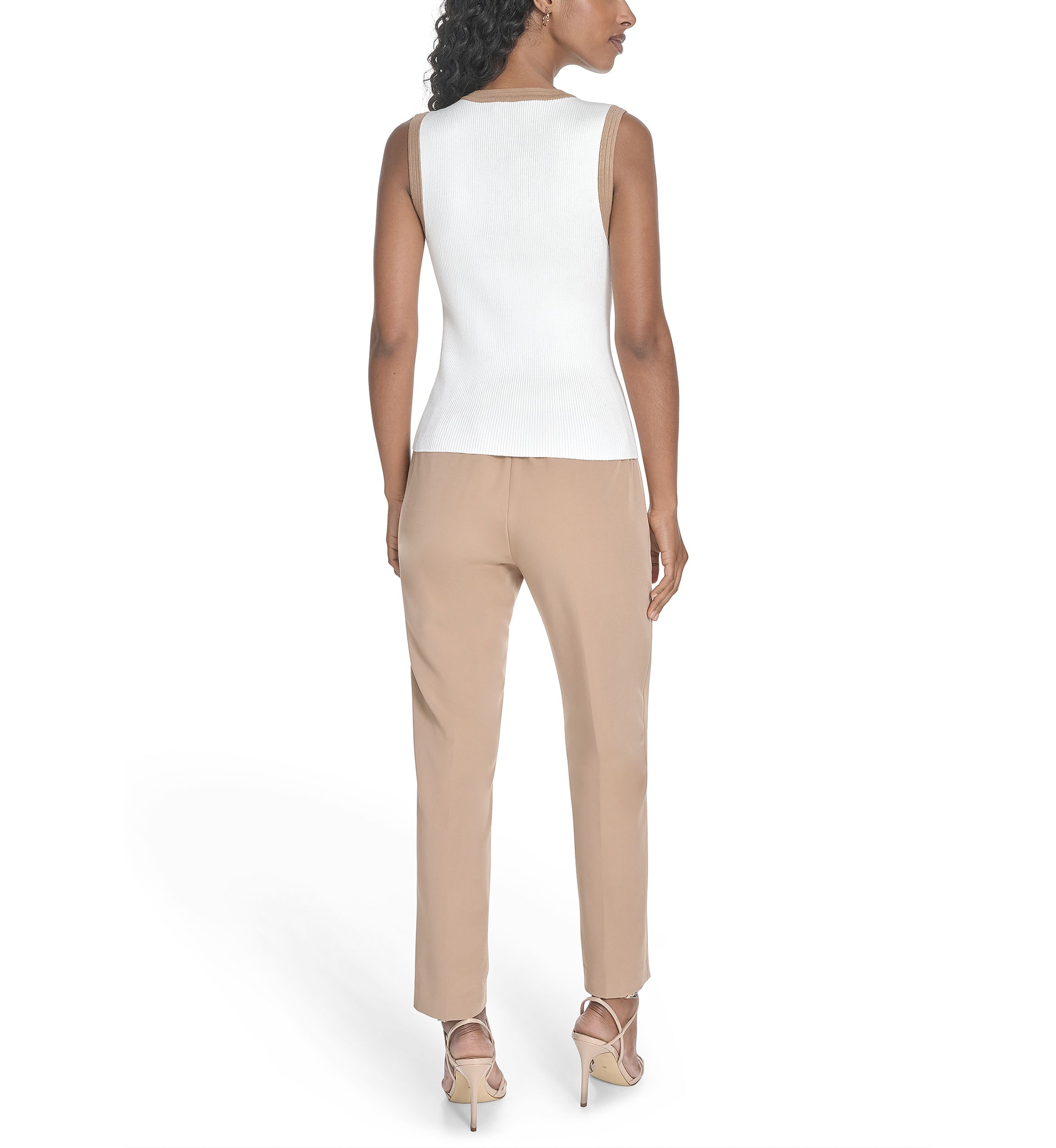 Womens Sleeveless V-Neck Tipped Sweater
