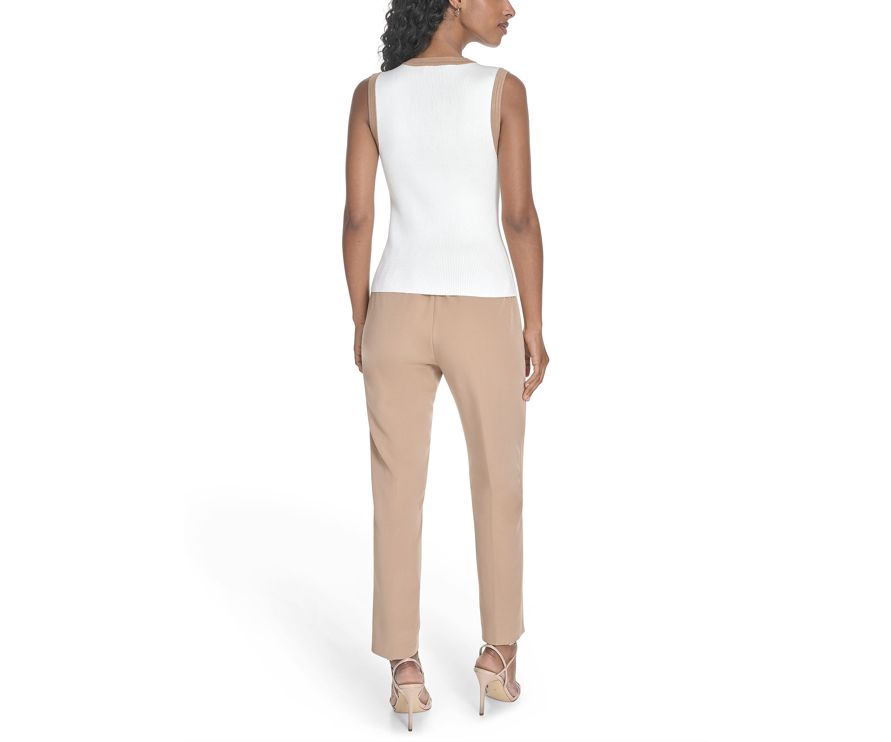 Womens Sleeveless V-Neck Tipped Sweater
