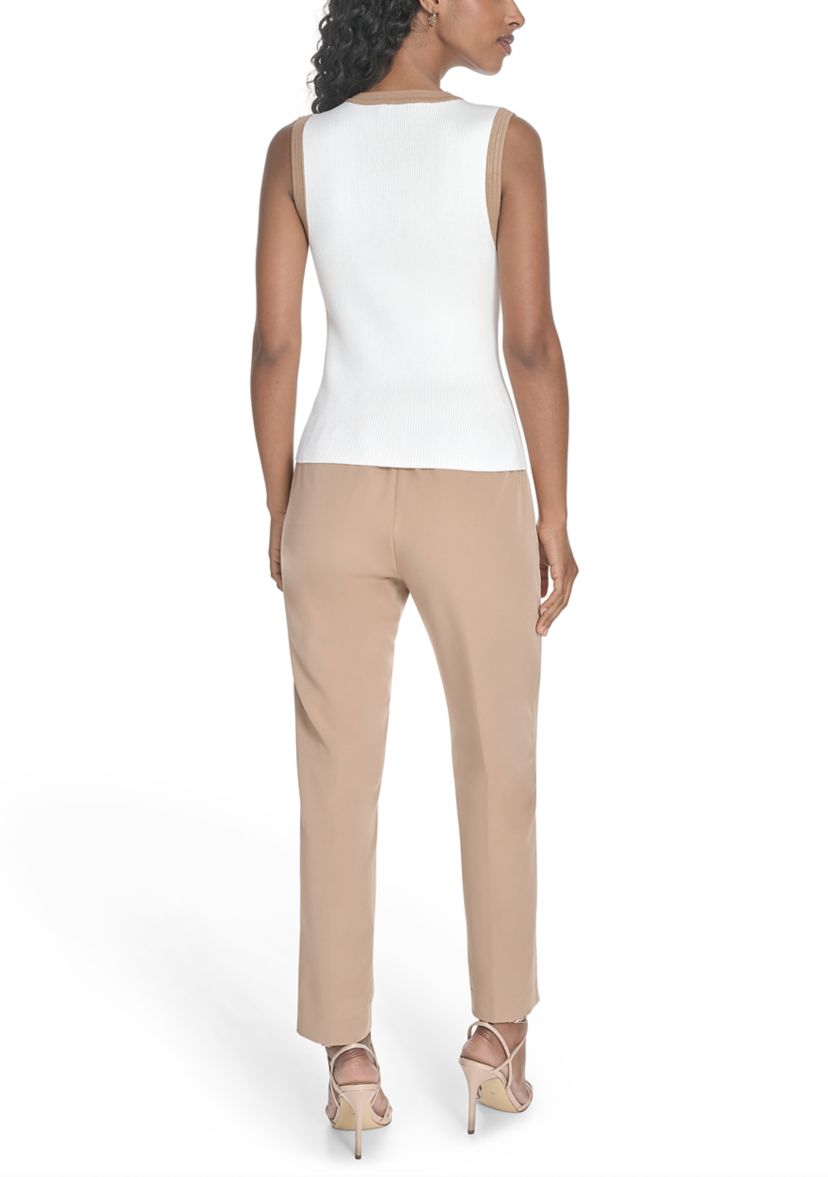 Womens Sleeveless V-Neck Tipped Sweater