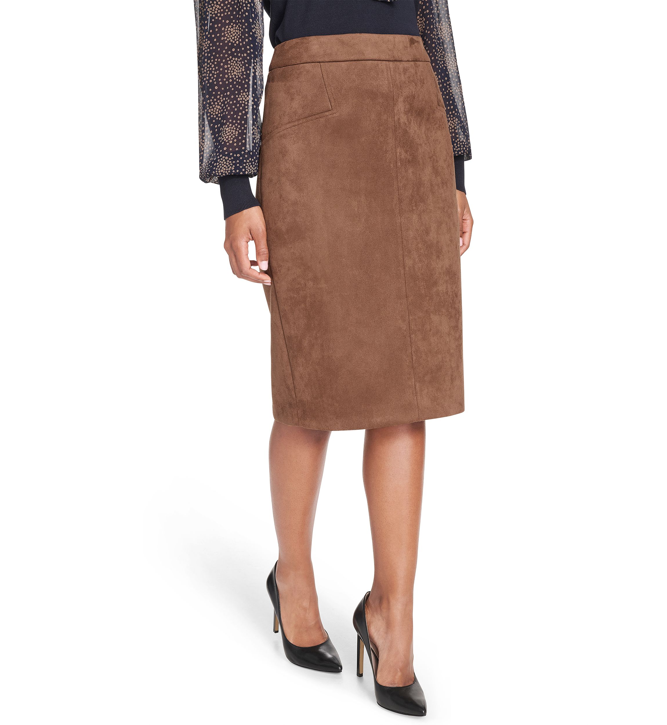 Womens Scuba Suede Pencil Skirt