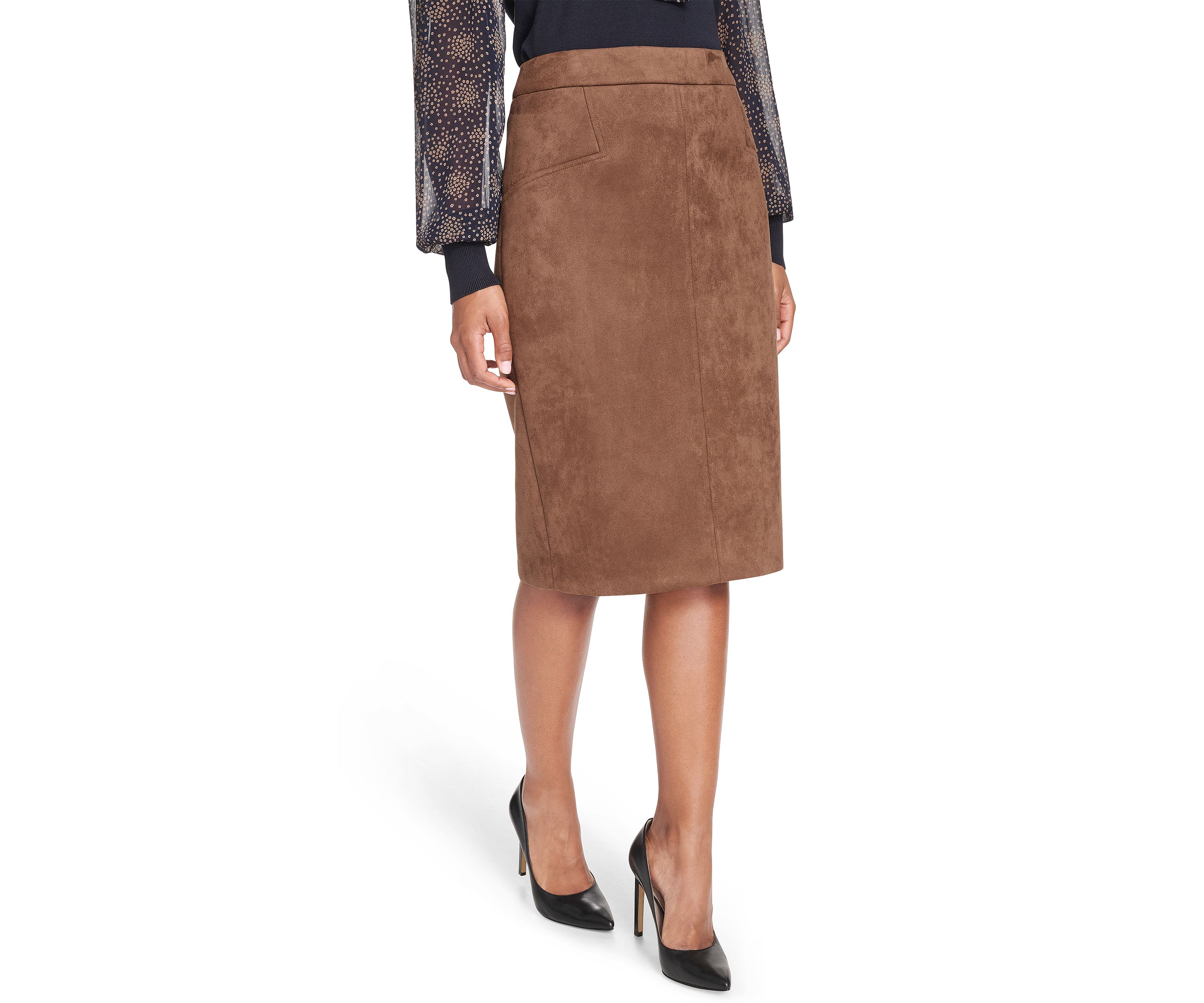 Womens Scuba Suede Pencil Skirt