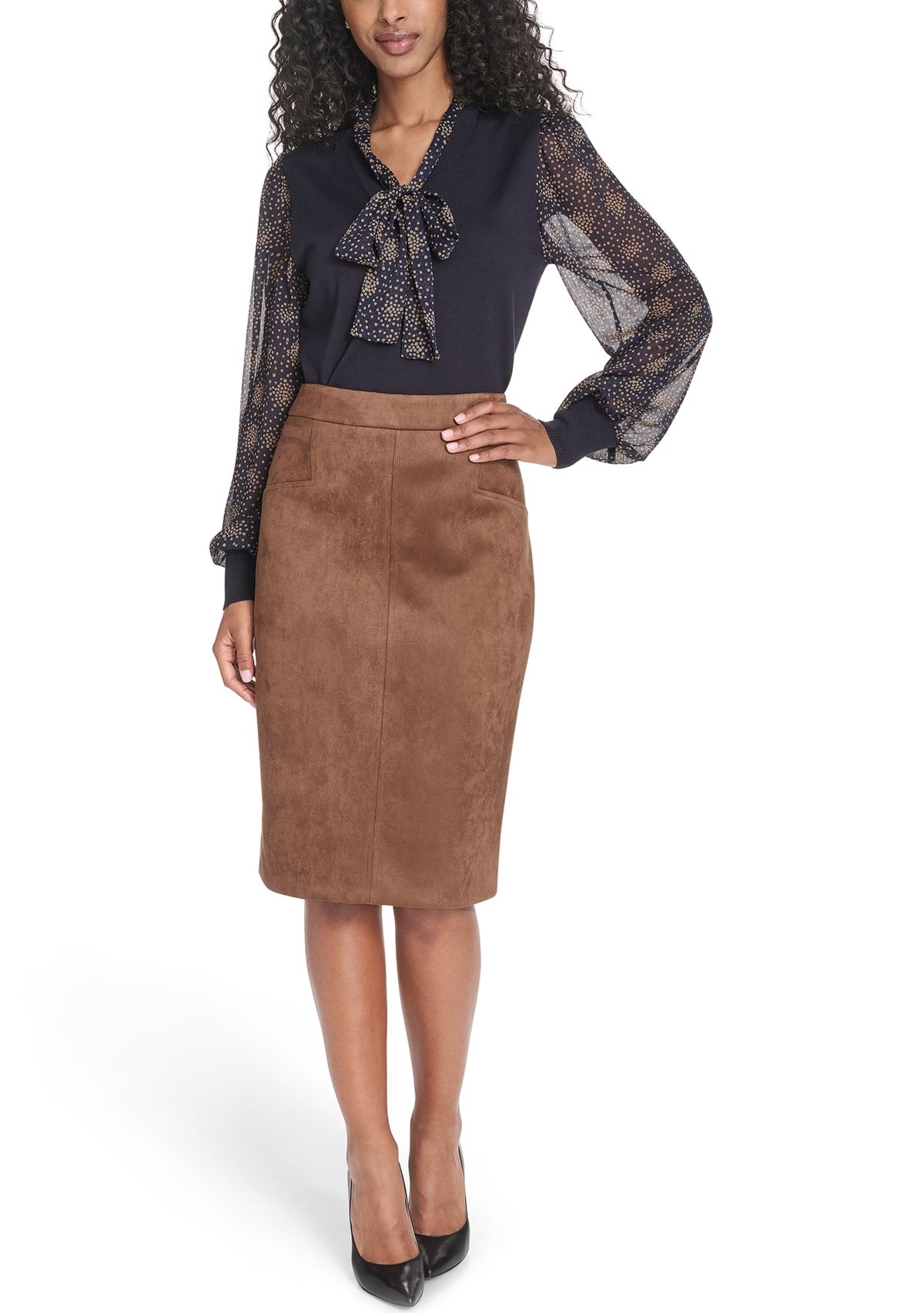 Womens Scuba Suede Pencil Skirt