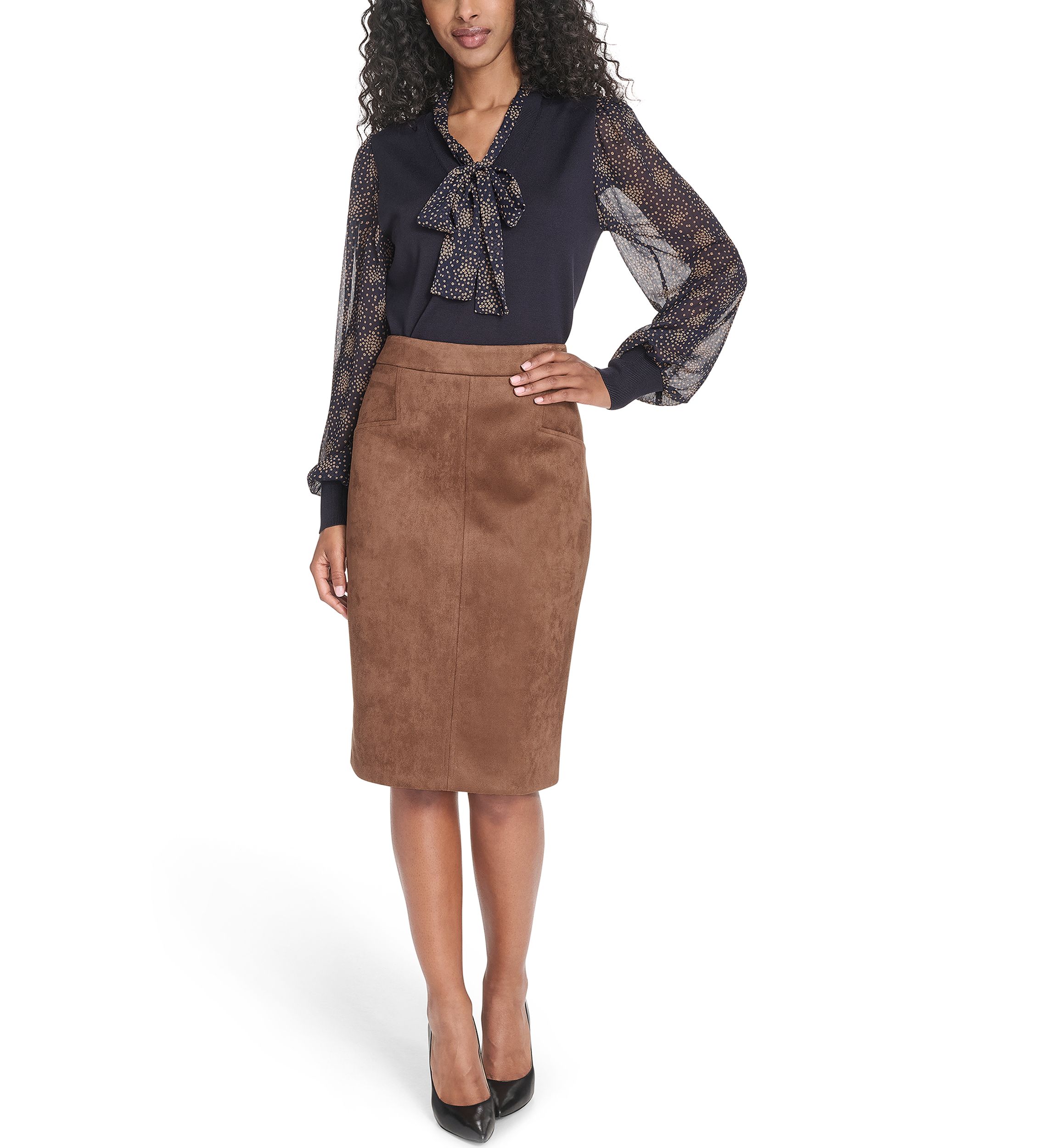 Womens Scuba Suede Pencil Skirt
