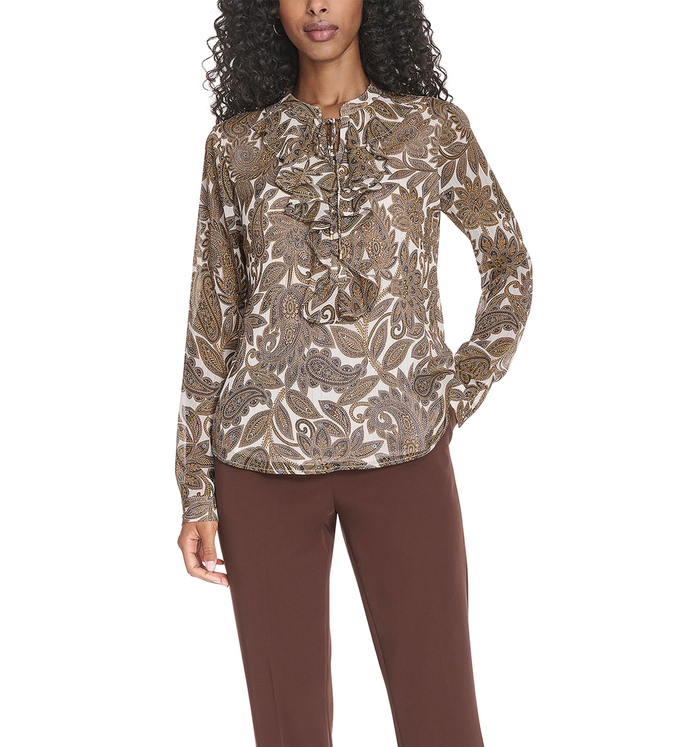 Womens Paisley Ruffle Blouse