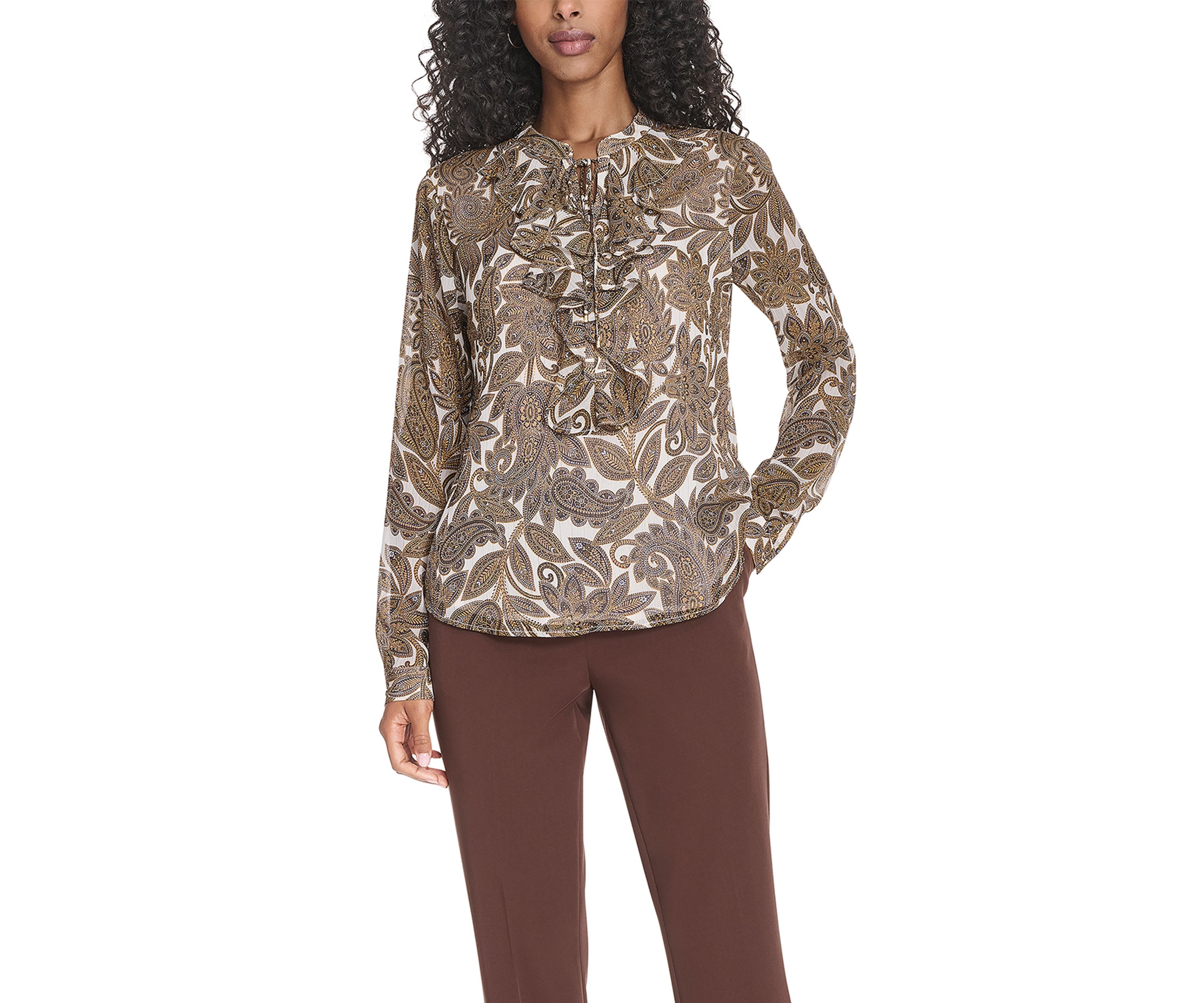 Womens Paisley Ruffle Blouse