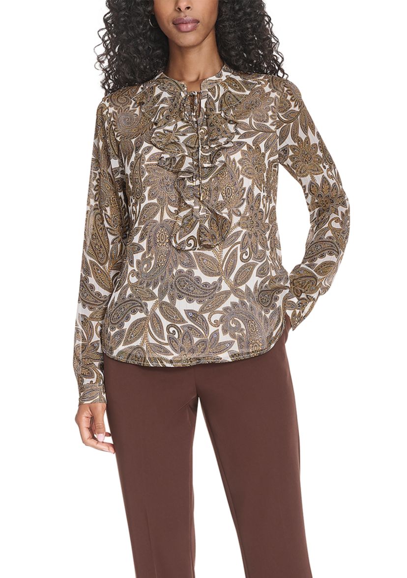 Womens Paisley Ruffle Blouse