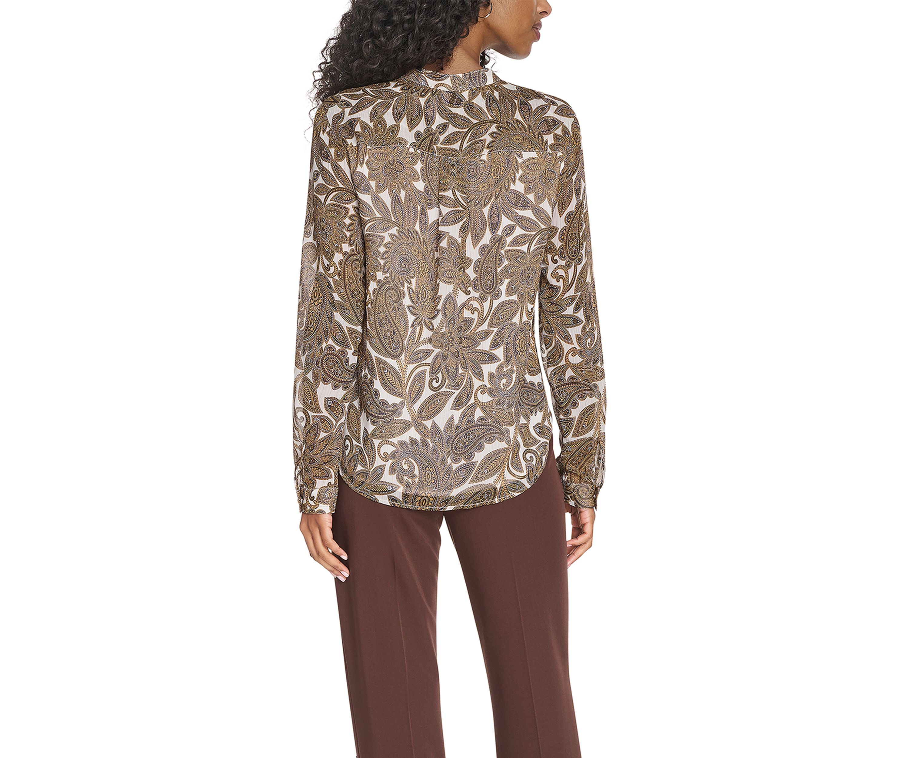 Womens Paisley Ruffle Blouse
