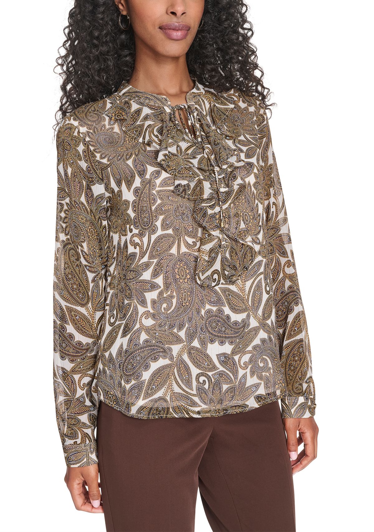 Womens Paisley Ruffle Blouse