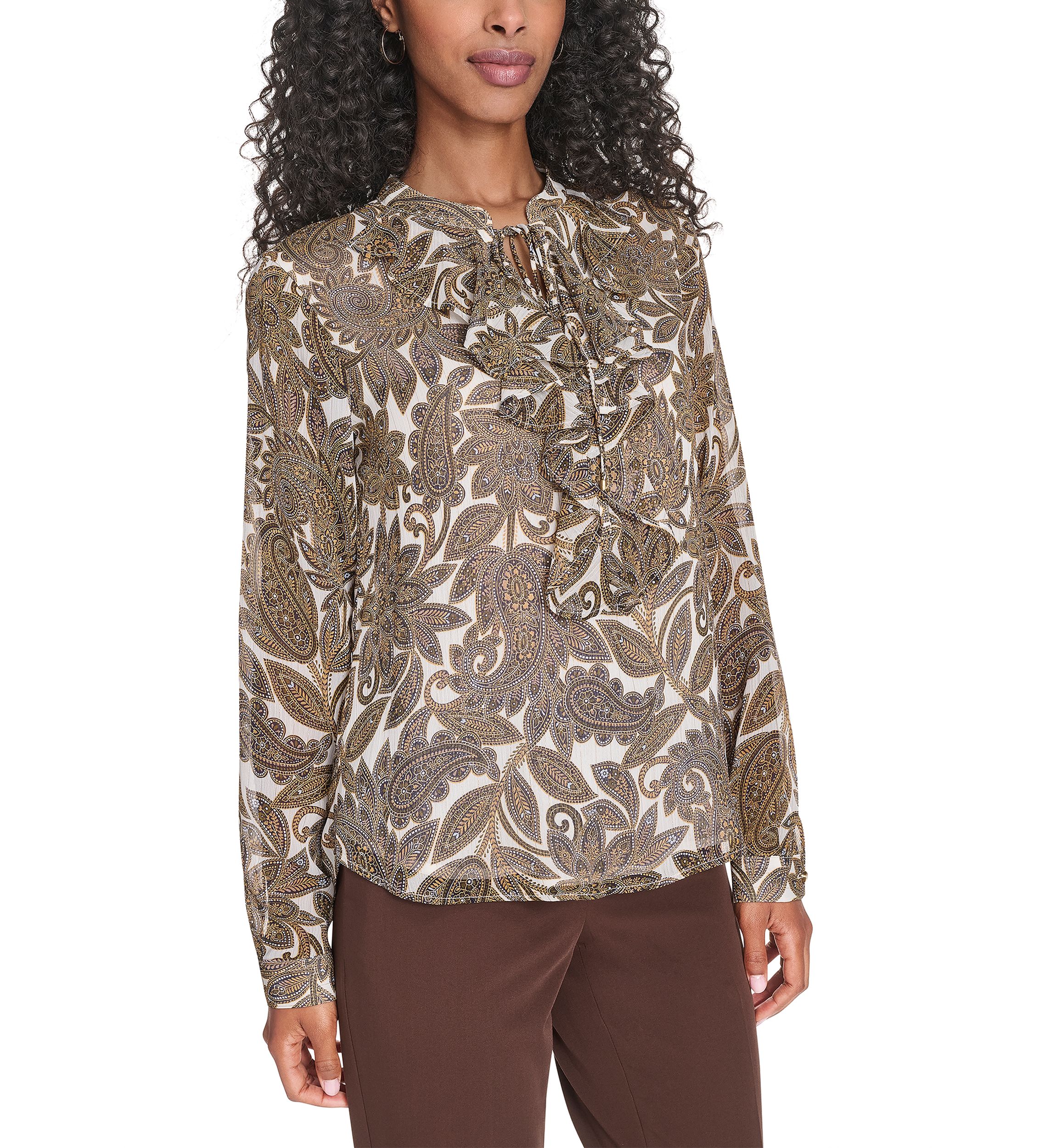 Womens Paisley Ruffle Blouse