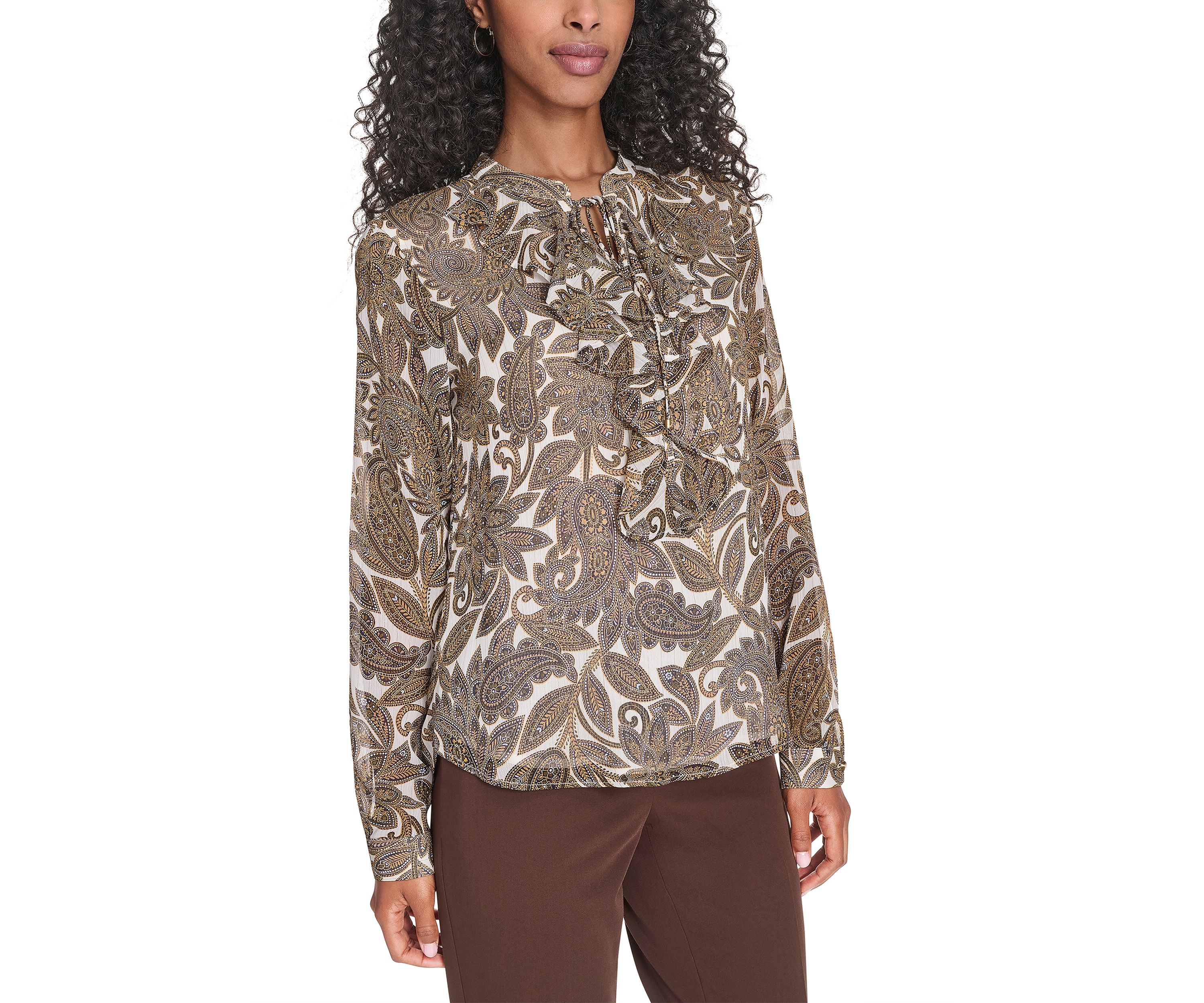 Womens Paisley Ruffle Blouse