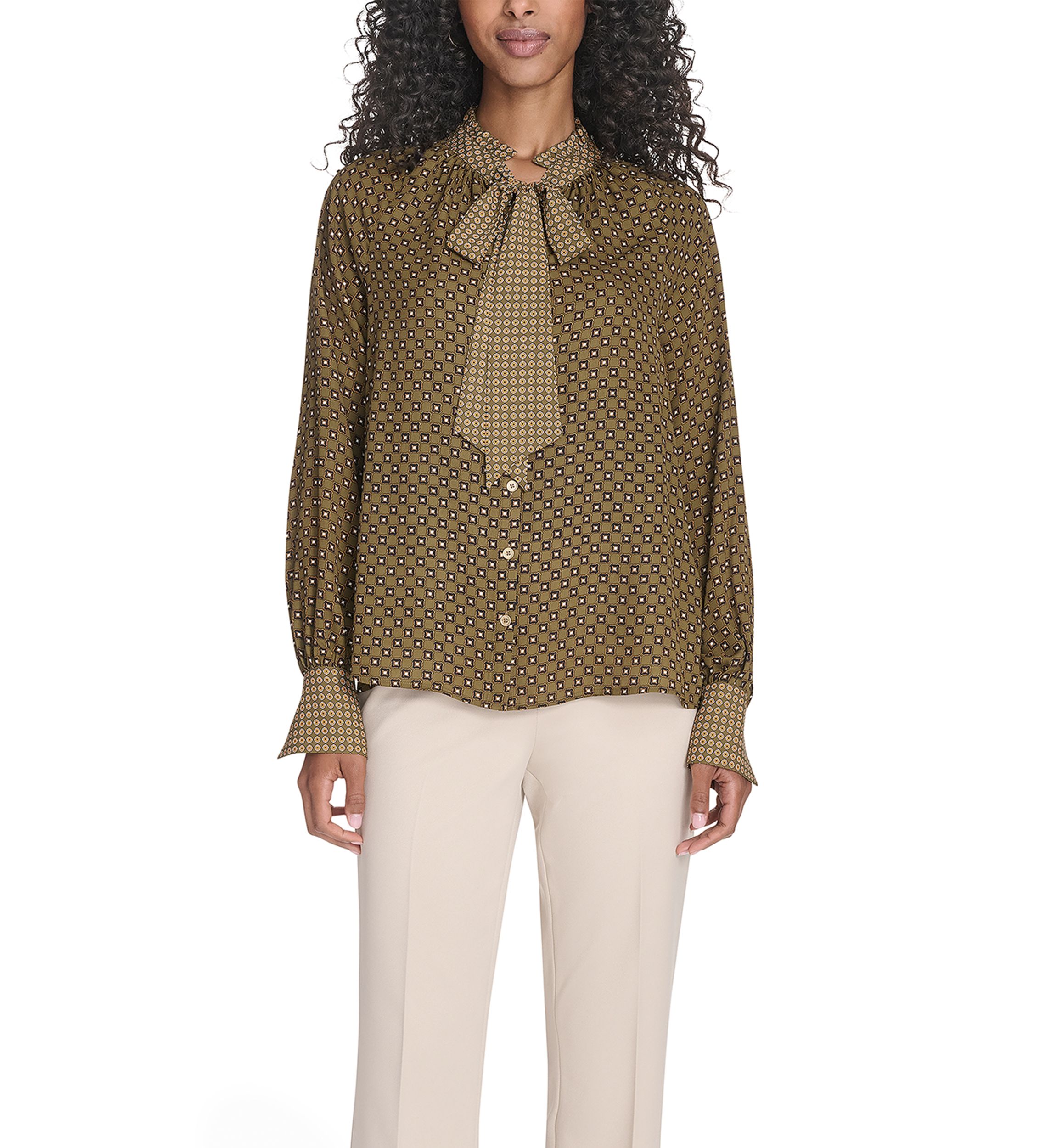 Womens Foulard Tie Neck Blouse