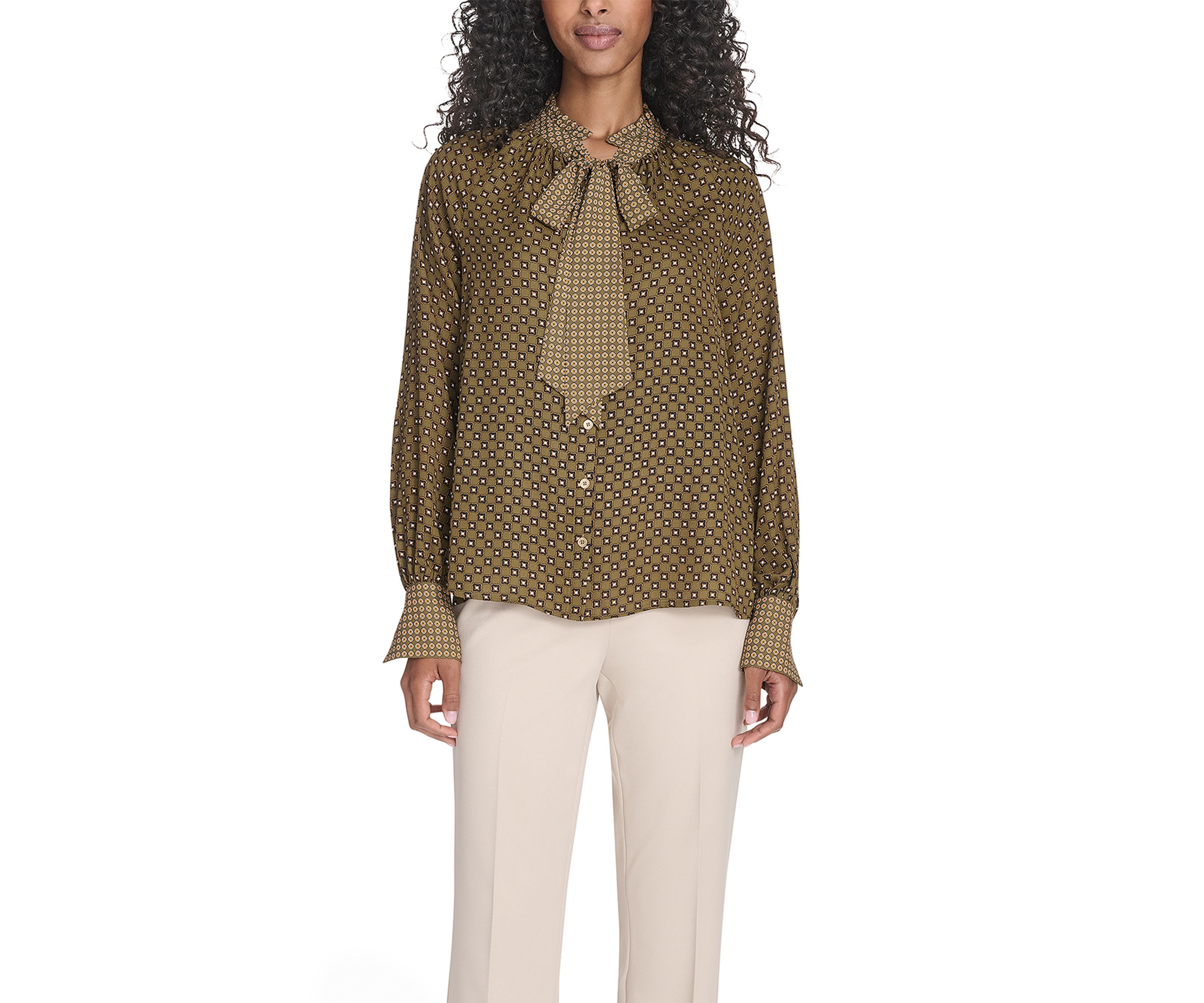 Womens Foulard Tie Neck Blouse
