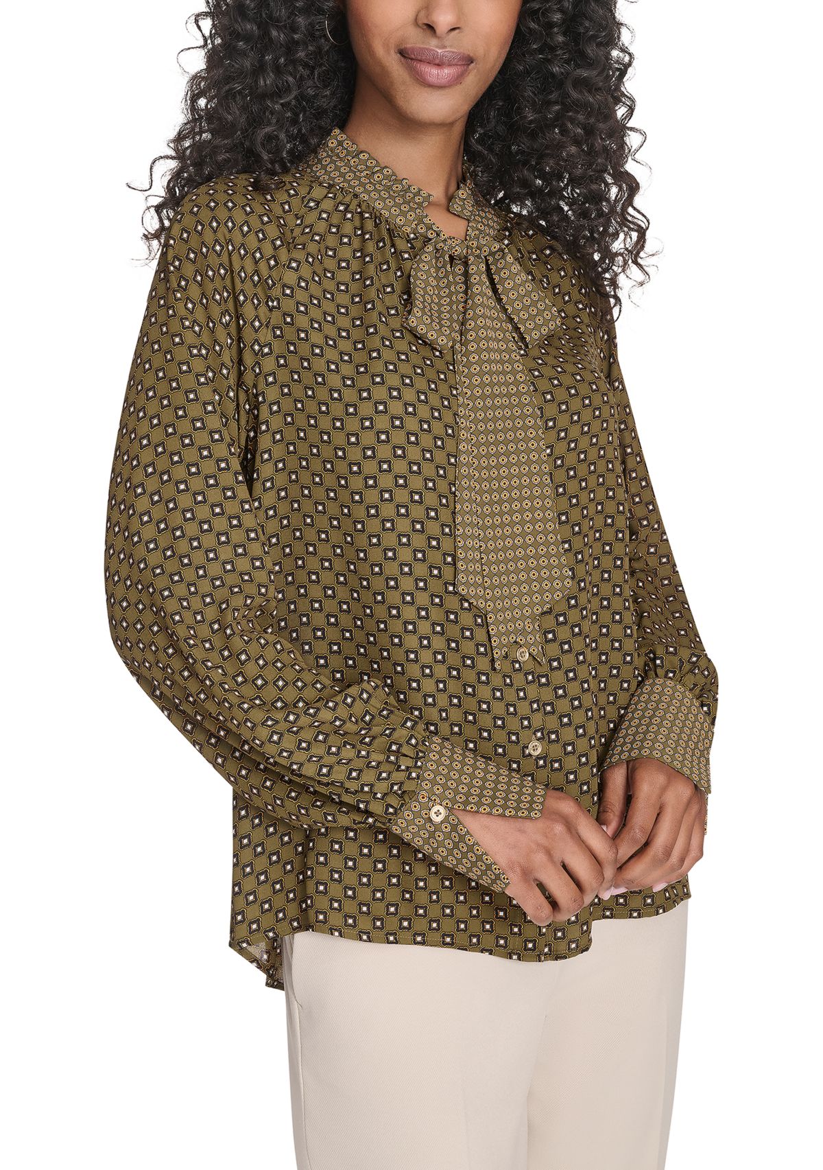 Womens Foulard Tie Neck Blouse