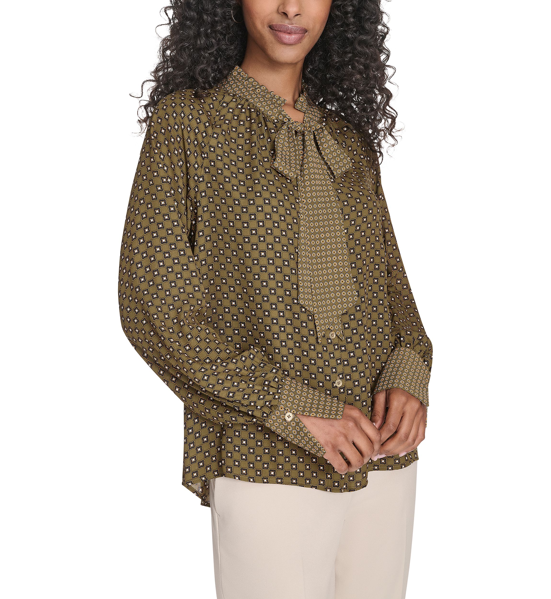 Womens Foulard Tie Neck Blouse