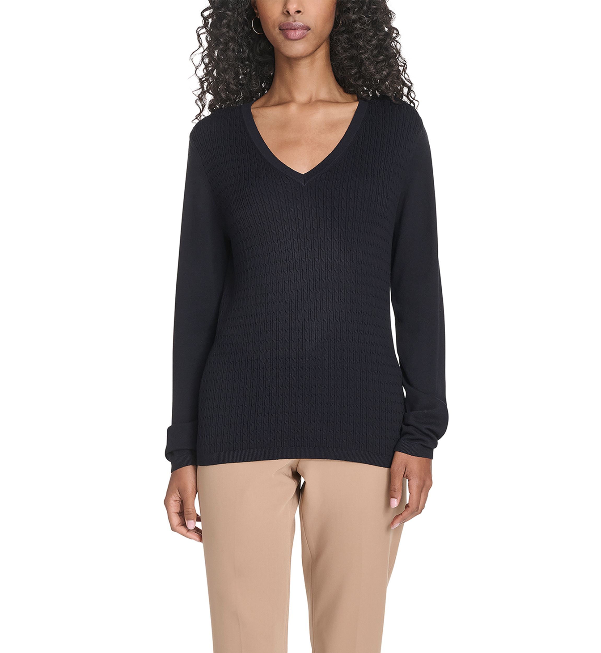 Womens Vneck Cable Sweater