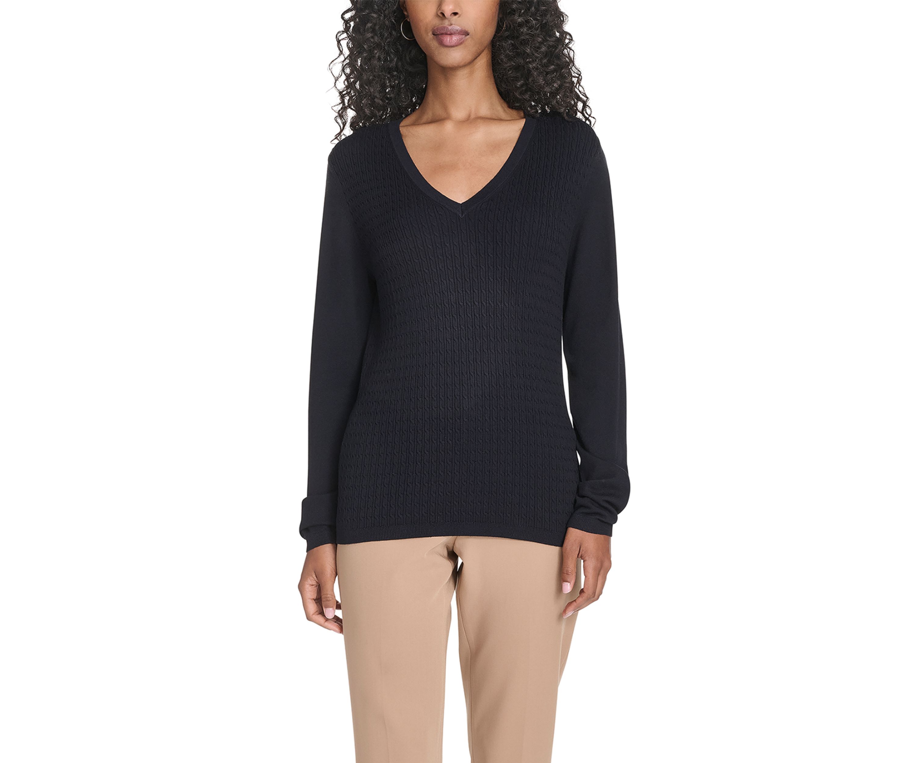 Womens Vneck Cable Sweater