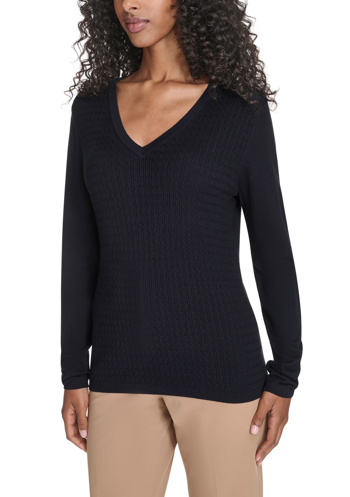 Womens Vneck Cable Sweater