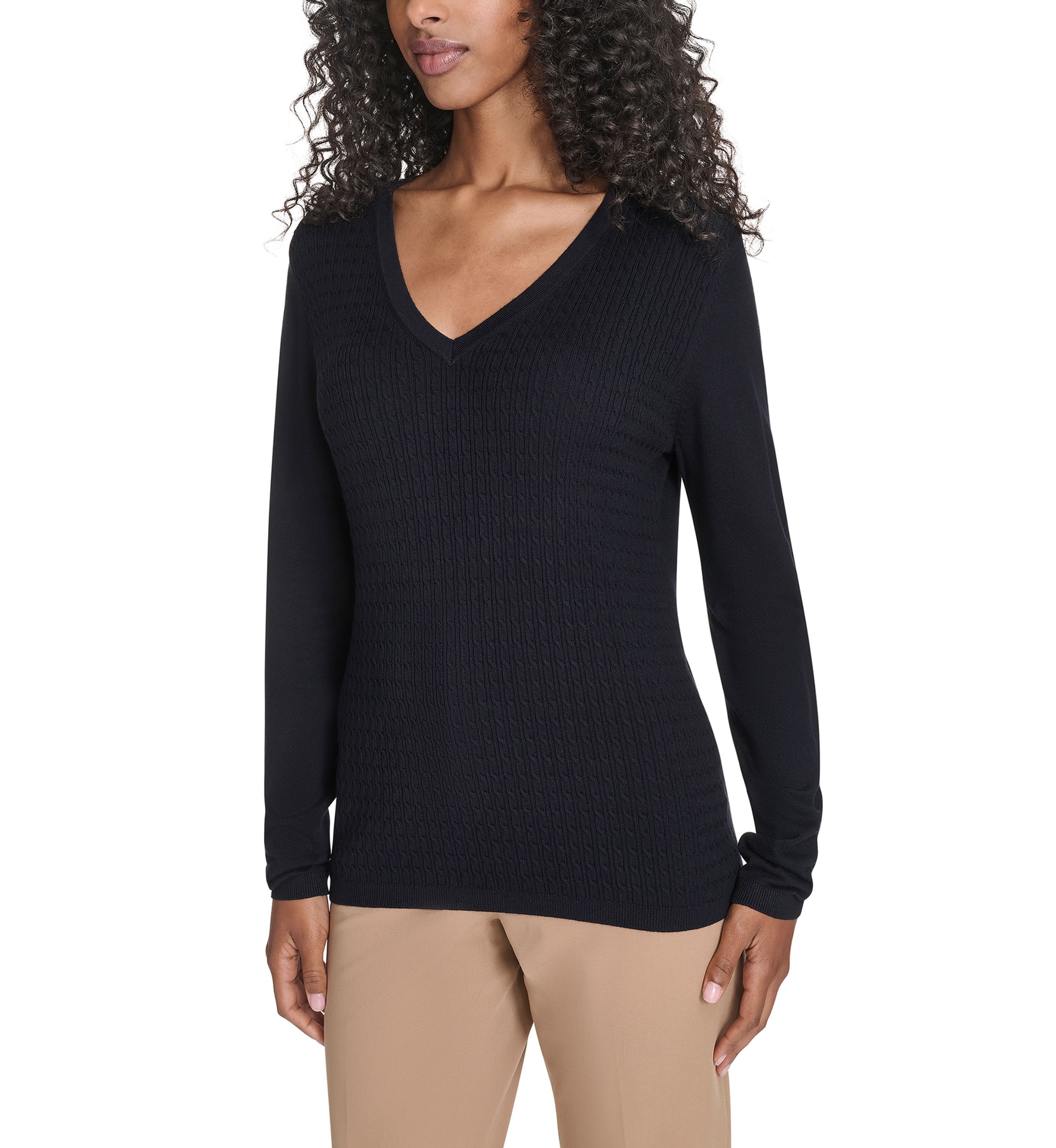 Womens Vneck Cable Sweater