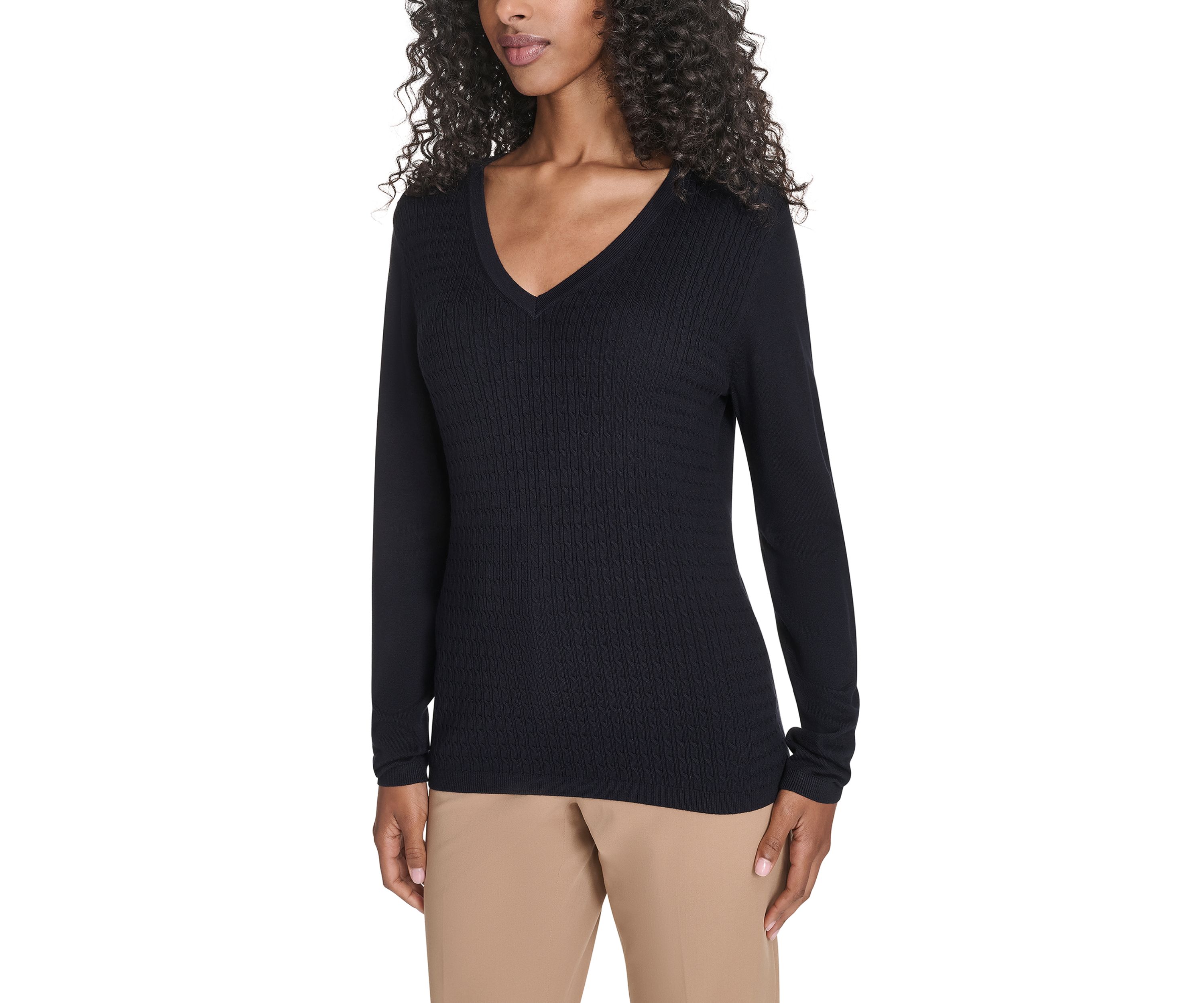 Womens Vneck Cable Sweater