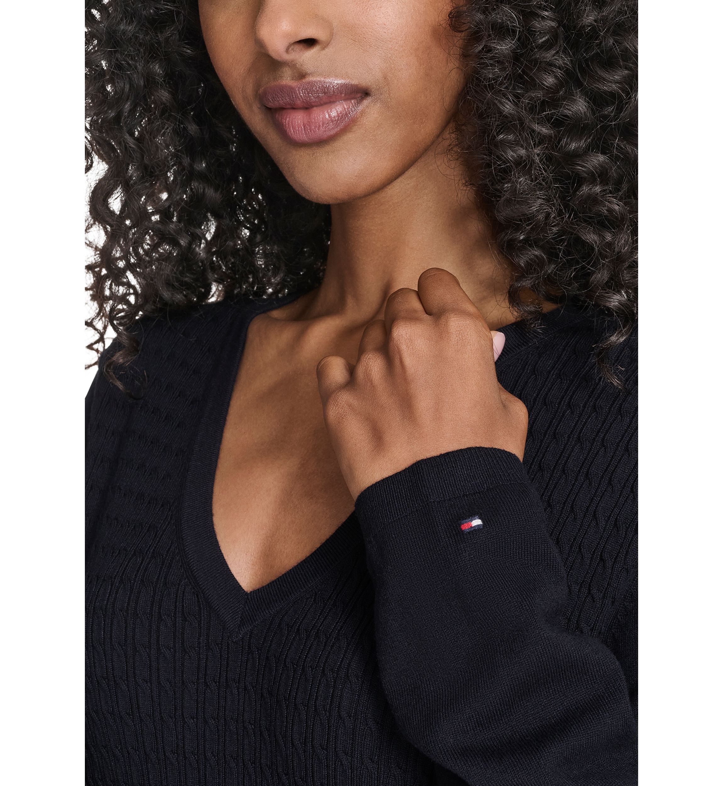 Womens Vneck Cable Sweater
