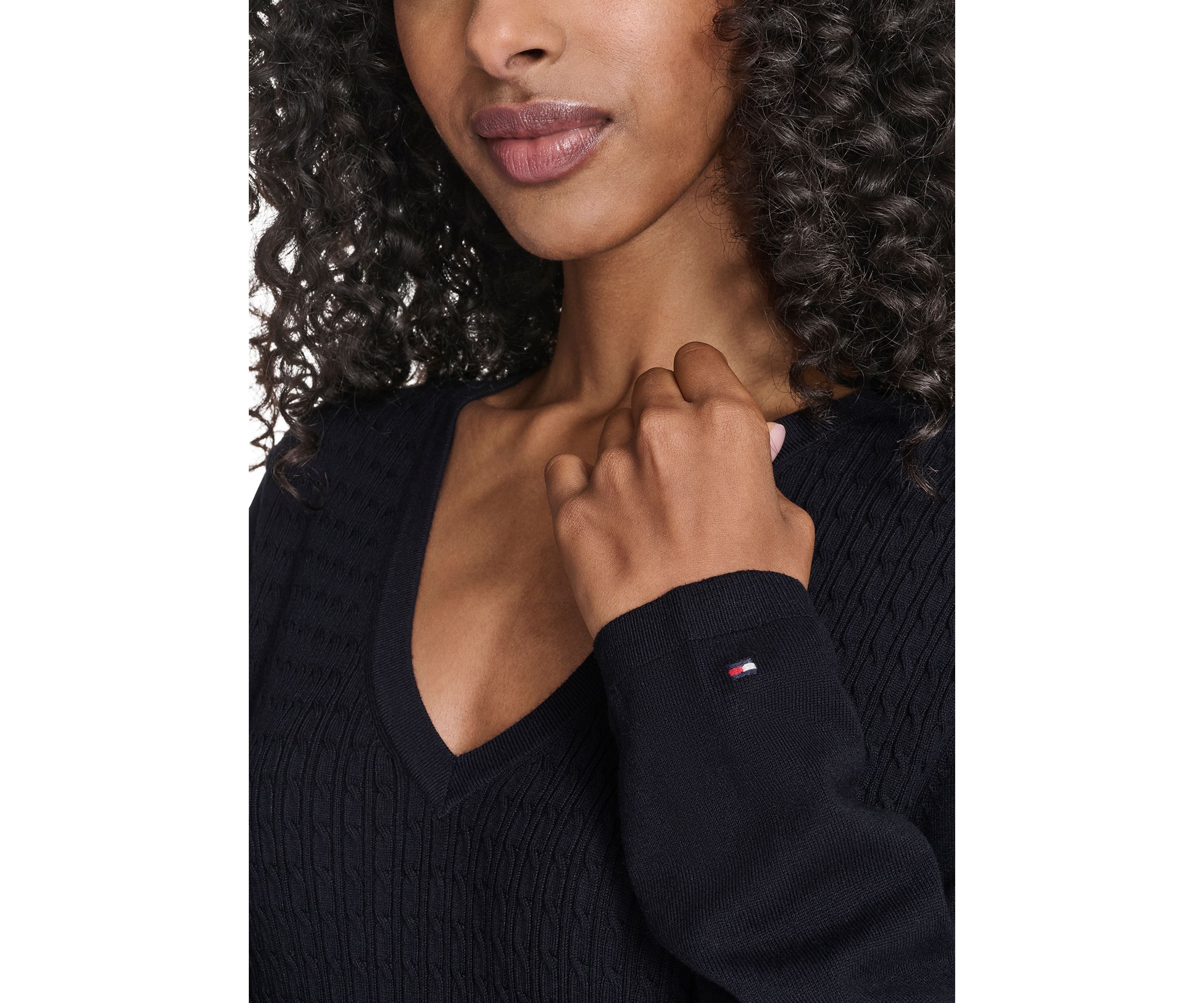 Womens Vneck Cable Sweater