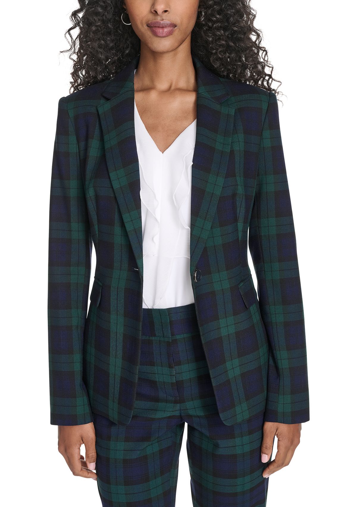 Womens Black Watch Plaid Slim Fit Blazer