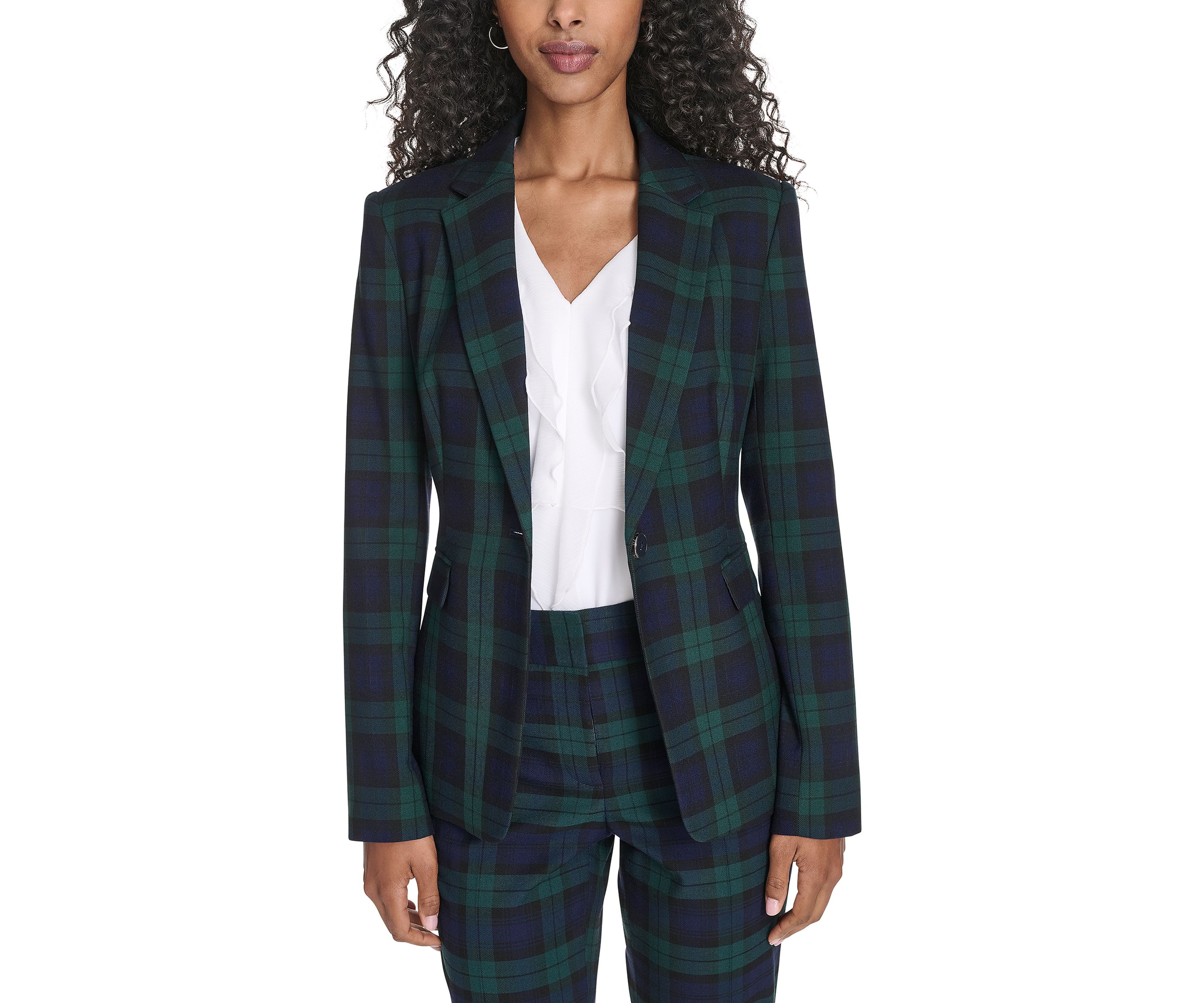 Womens Black Watch Plaid Slim Fit Blazer