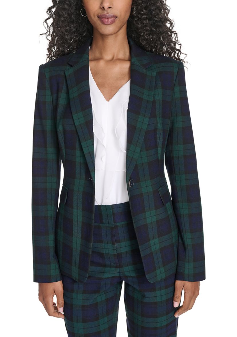Womens Black Watch Plaid Slim Fit Blazer