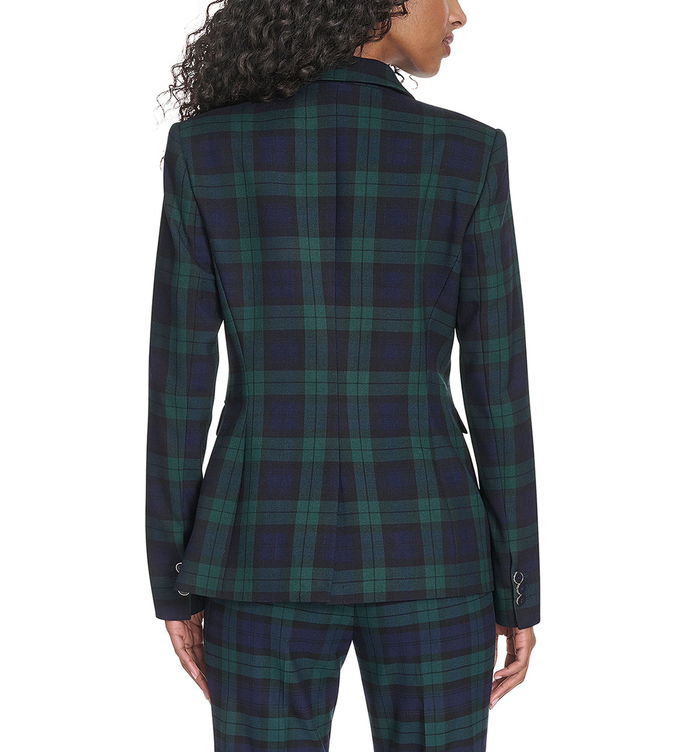 Womens Black Watch Plaid Slim Fit Blazer