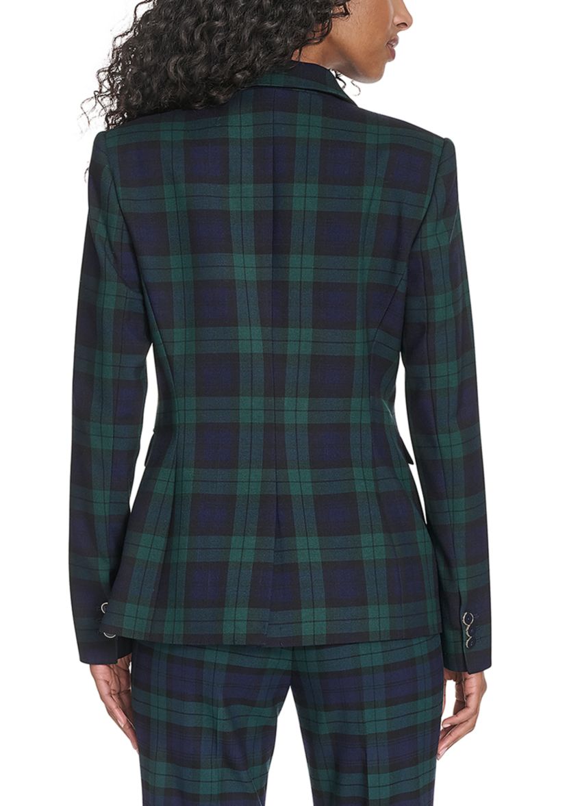 Womens Black Watch Plaid Slim Fit Blazer