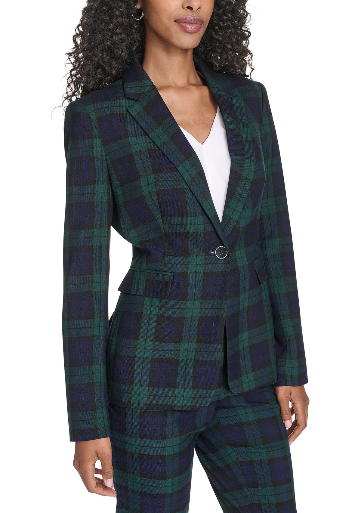 Womens Black Watch Plaid Slim Fit Blazer