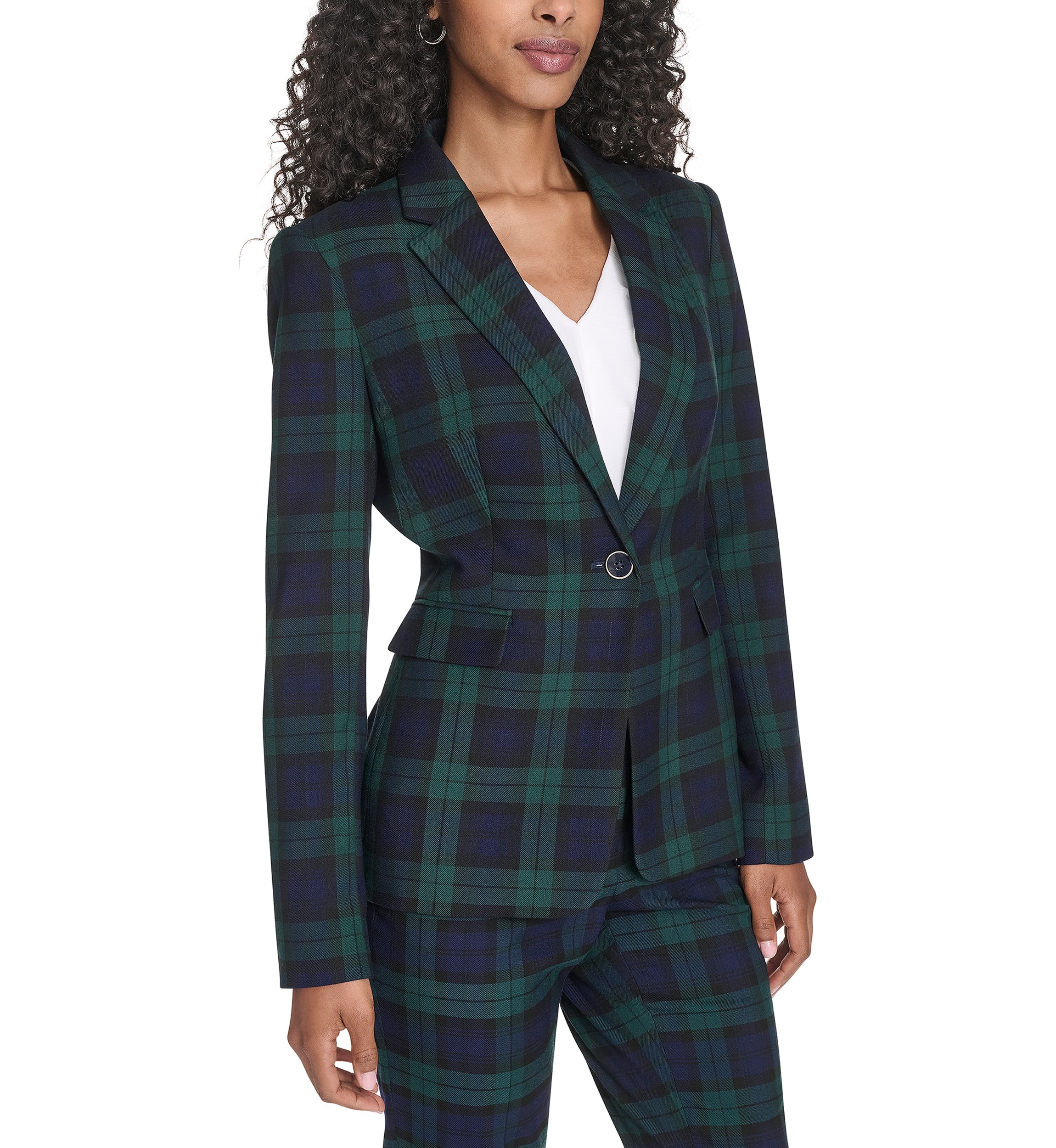 Womens Black Watch Plaid Slim Fit Blazer