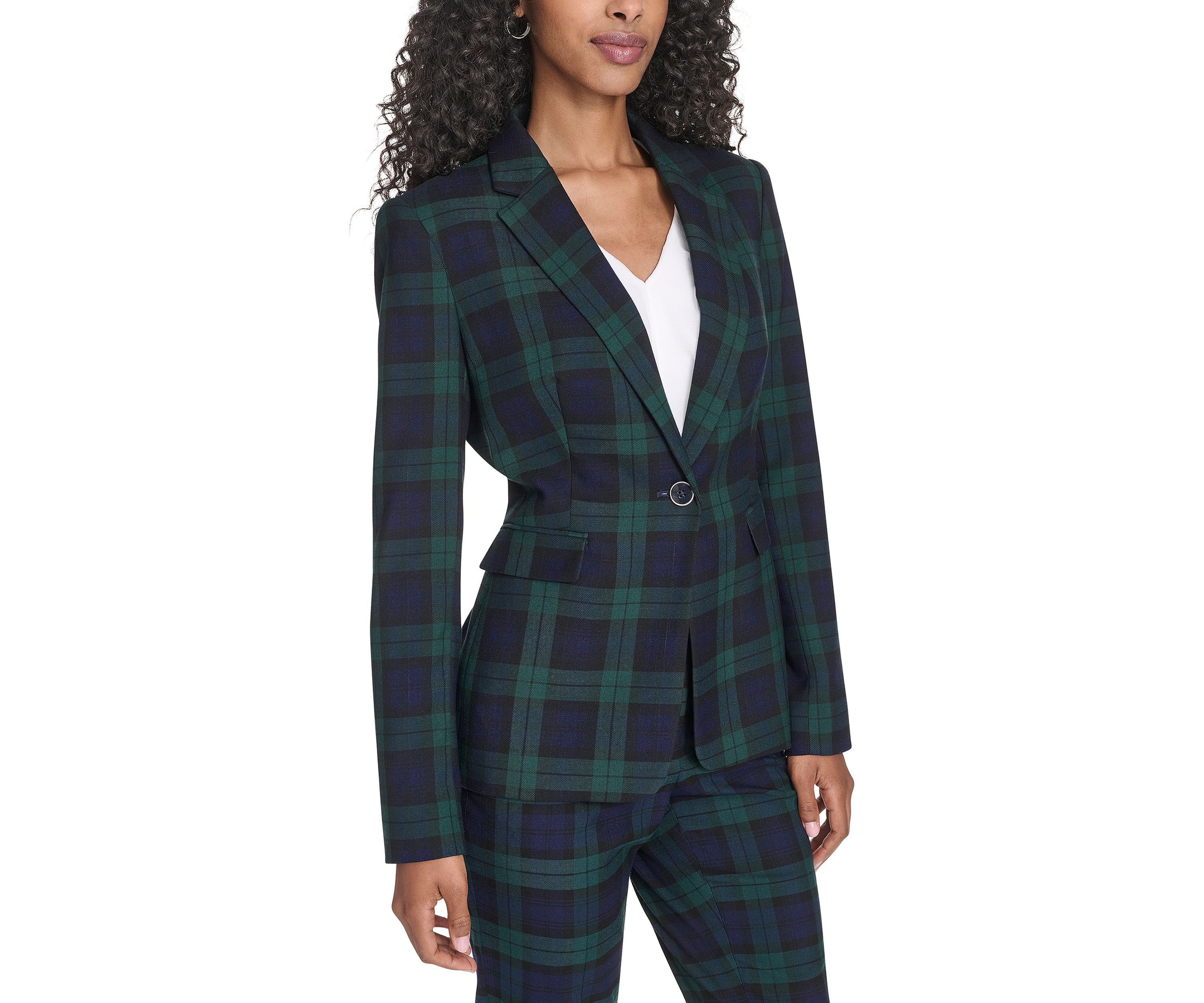 Womens Black Watch Plaid Slim Fit Blazer