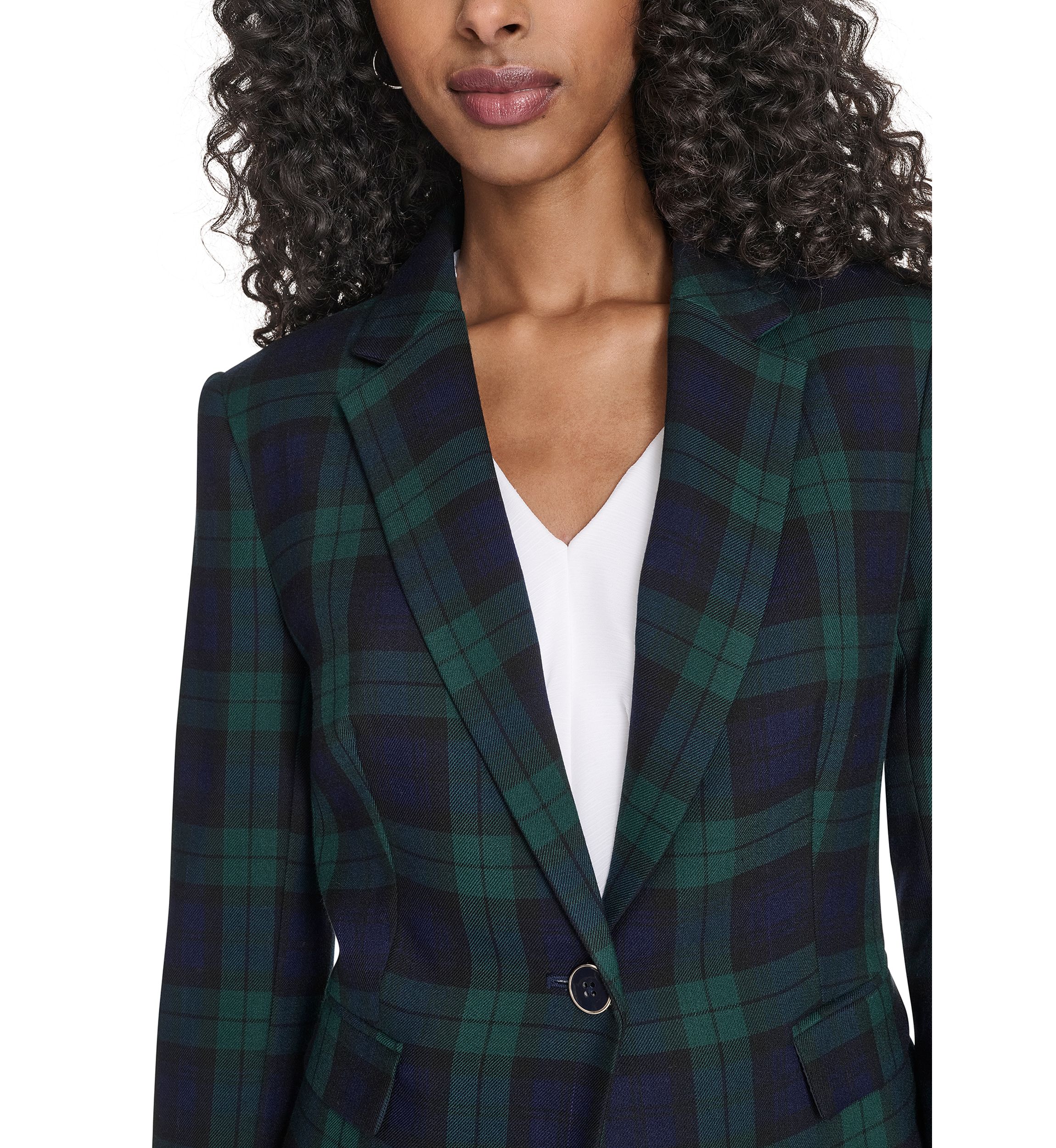 Womens Black Watch Plaid Slim Fit Blazer