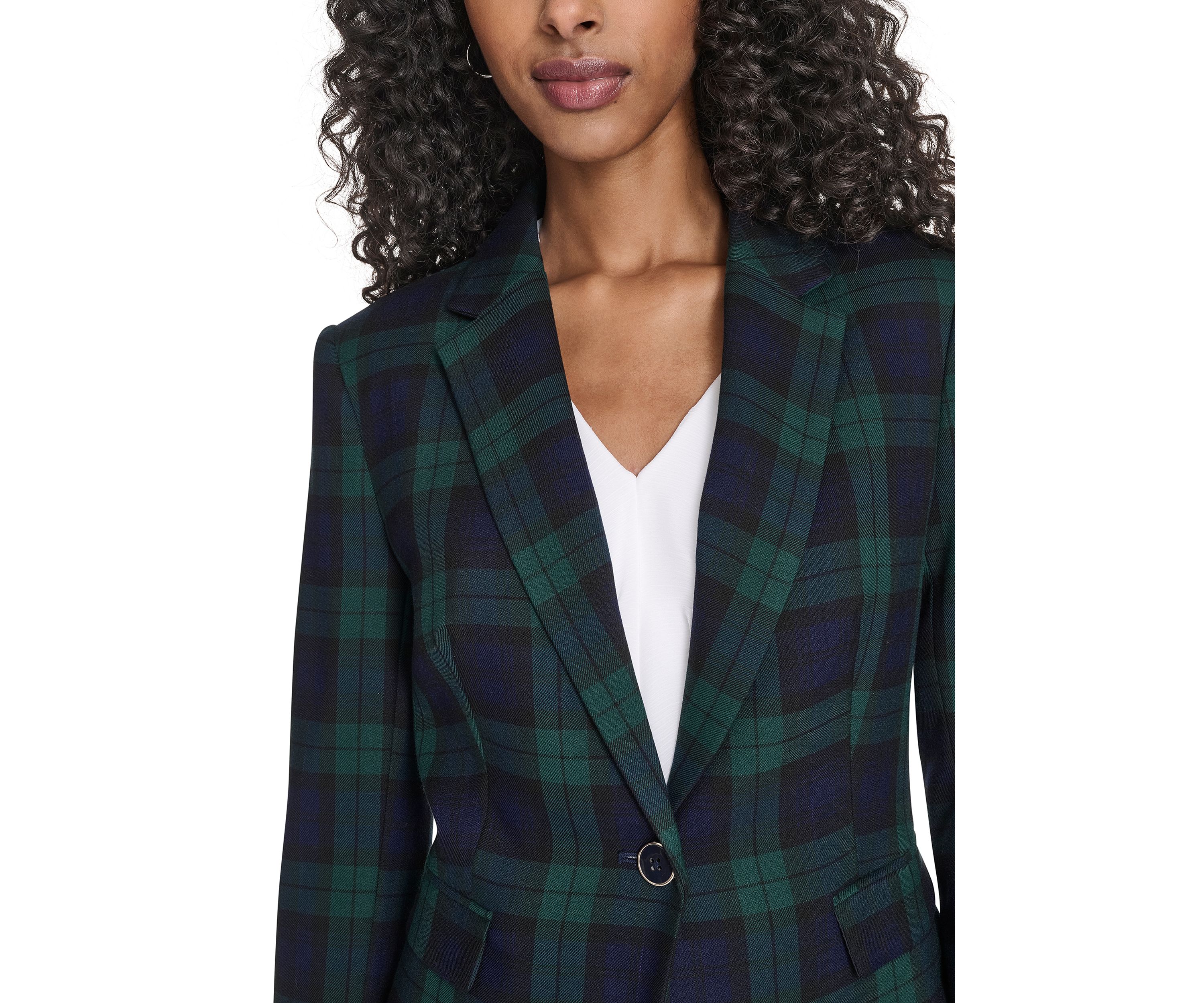 Womens Black Watch Plaid Slim Fit Blazer