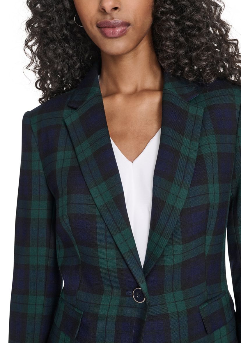 Womens Black Watch Plaid Slim Fit Blazer