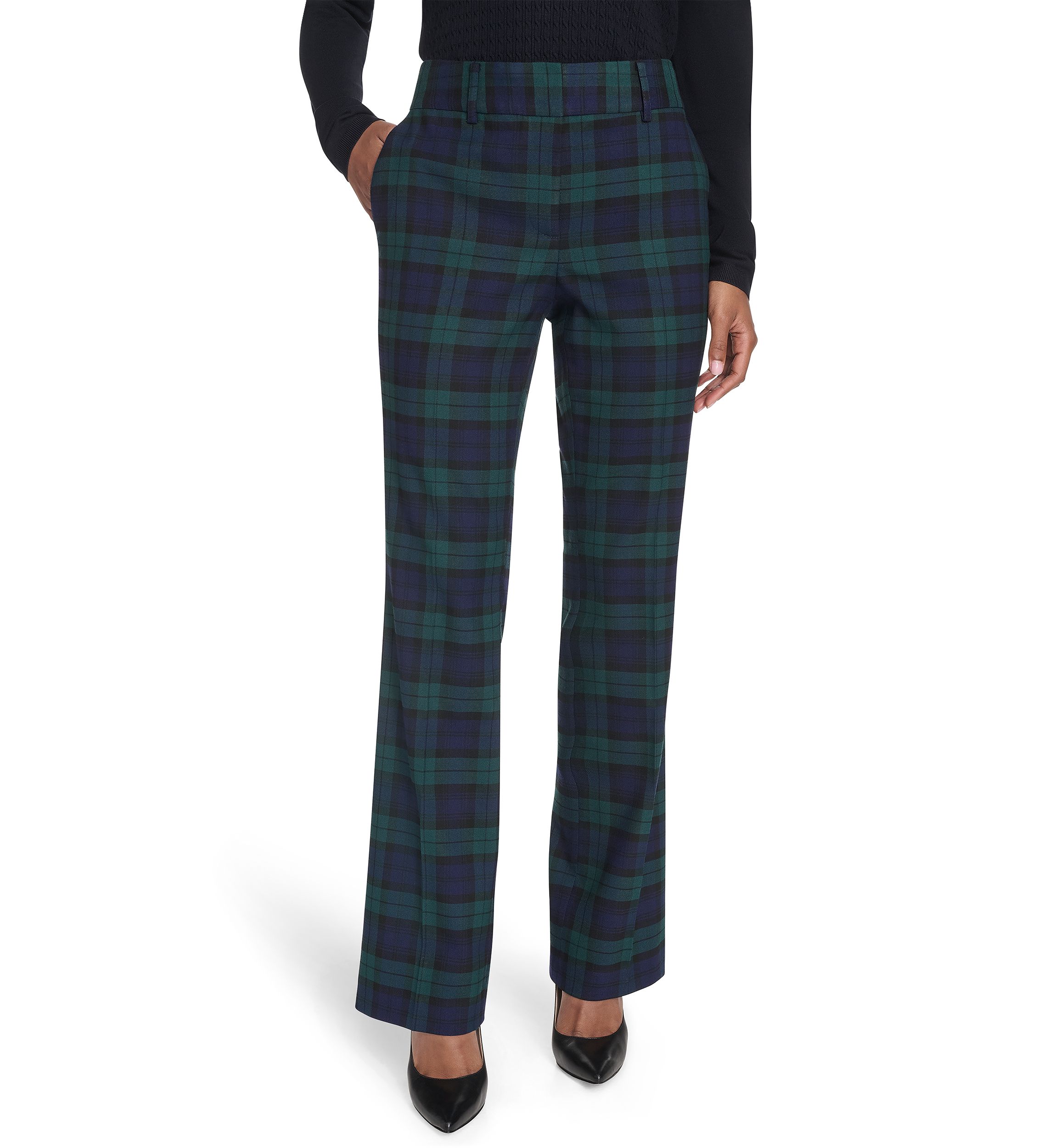 Womens Black Watch Plaid Bootcut Pants