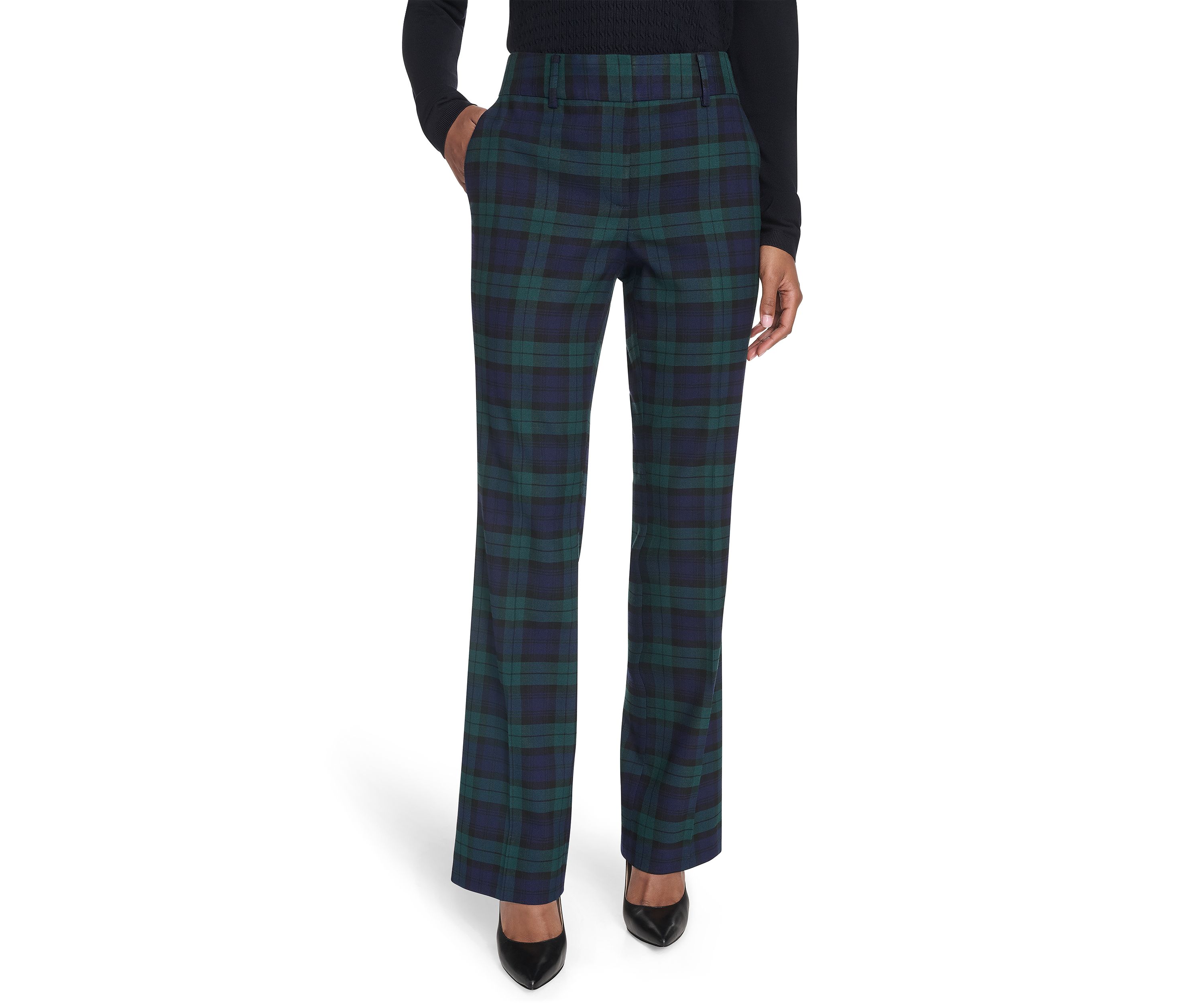 Womens Black Watch Plaid Bootcut Pants
