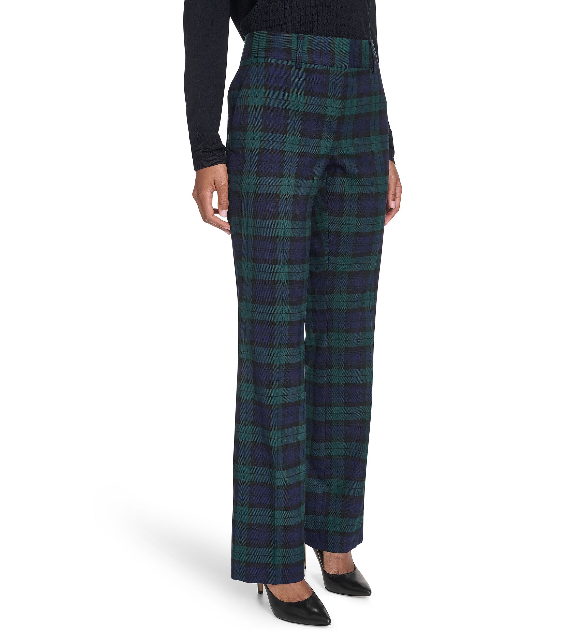 Womens Black Watch Plaid Bootcut Pants