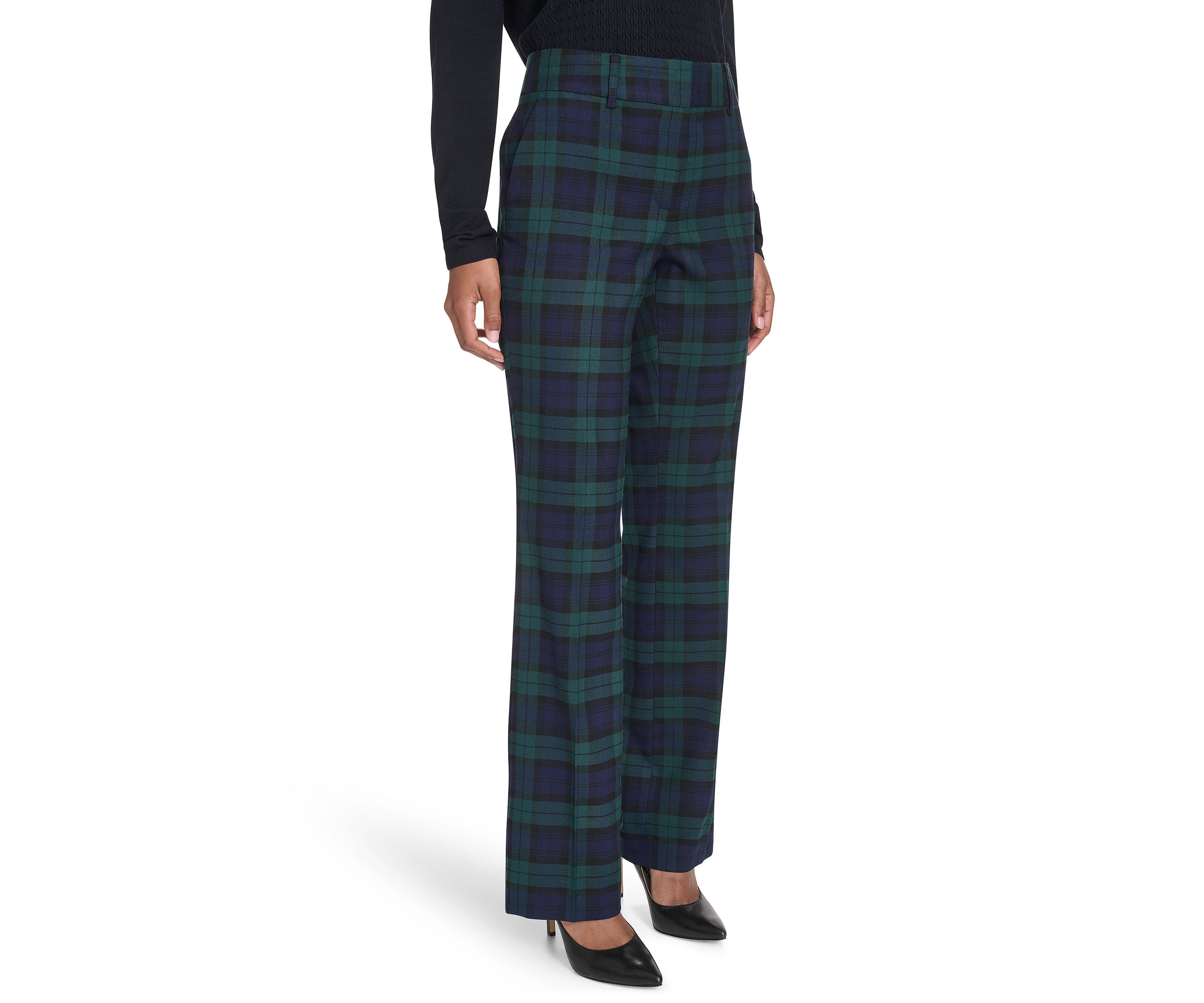 Womens Black Watch Plaid Bootcut Pants
