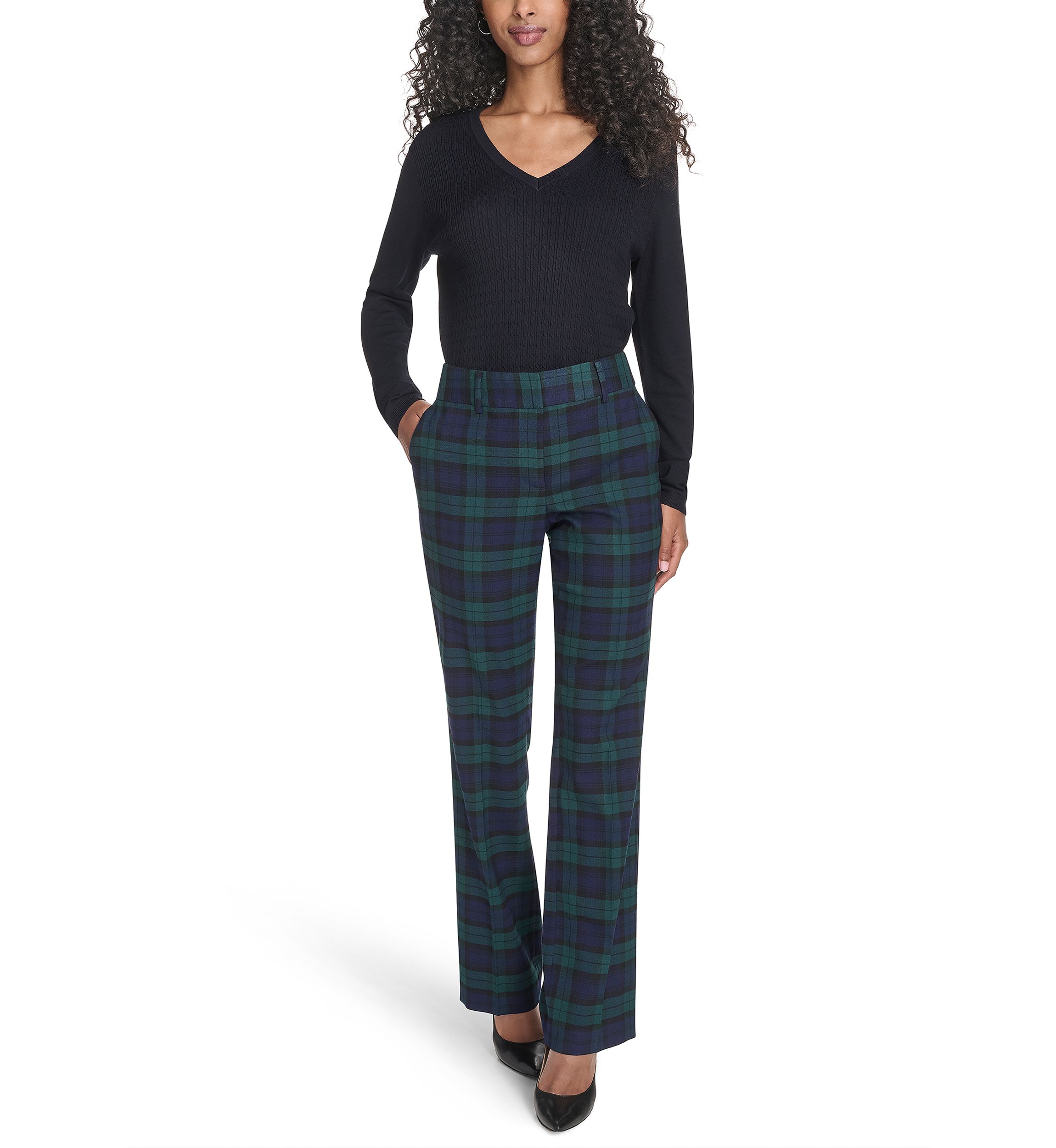 Womens Black Watch Plaid Bootcut Pants