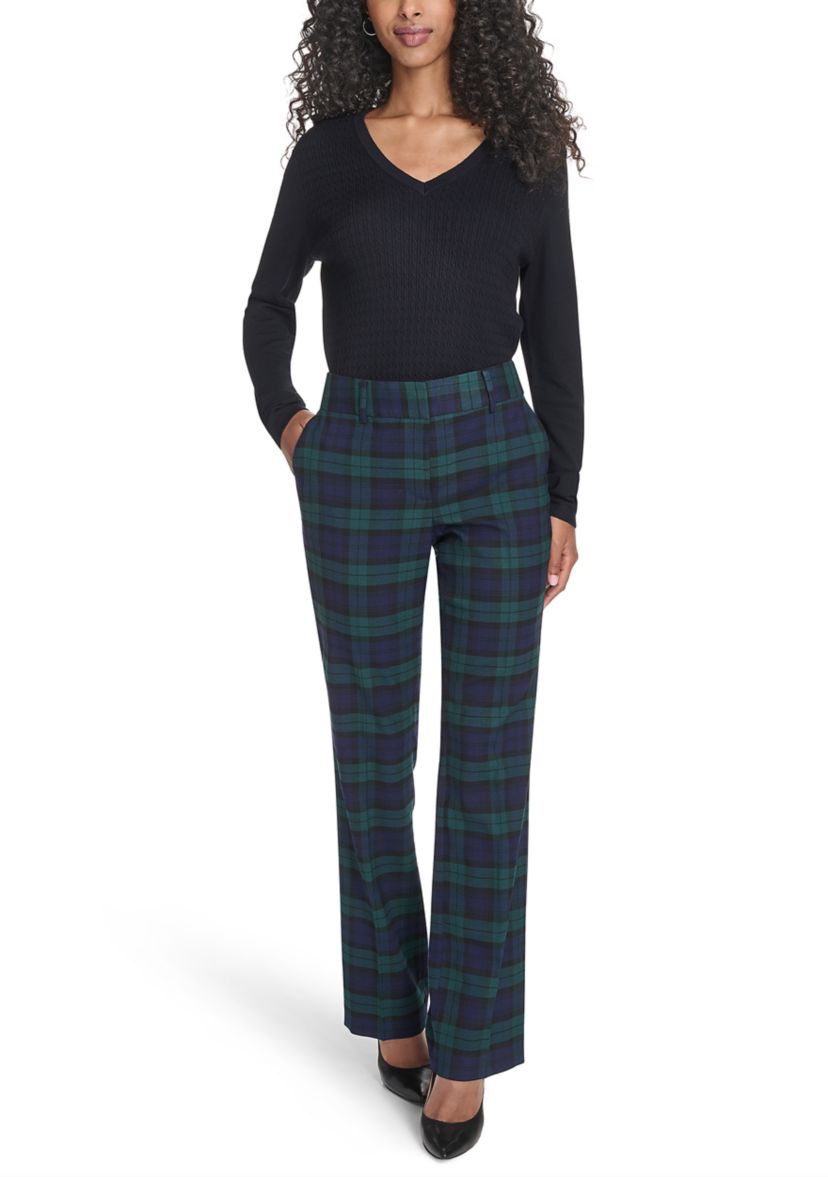 Womens Black Watch Plaid Bootcut Pants