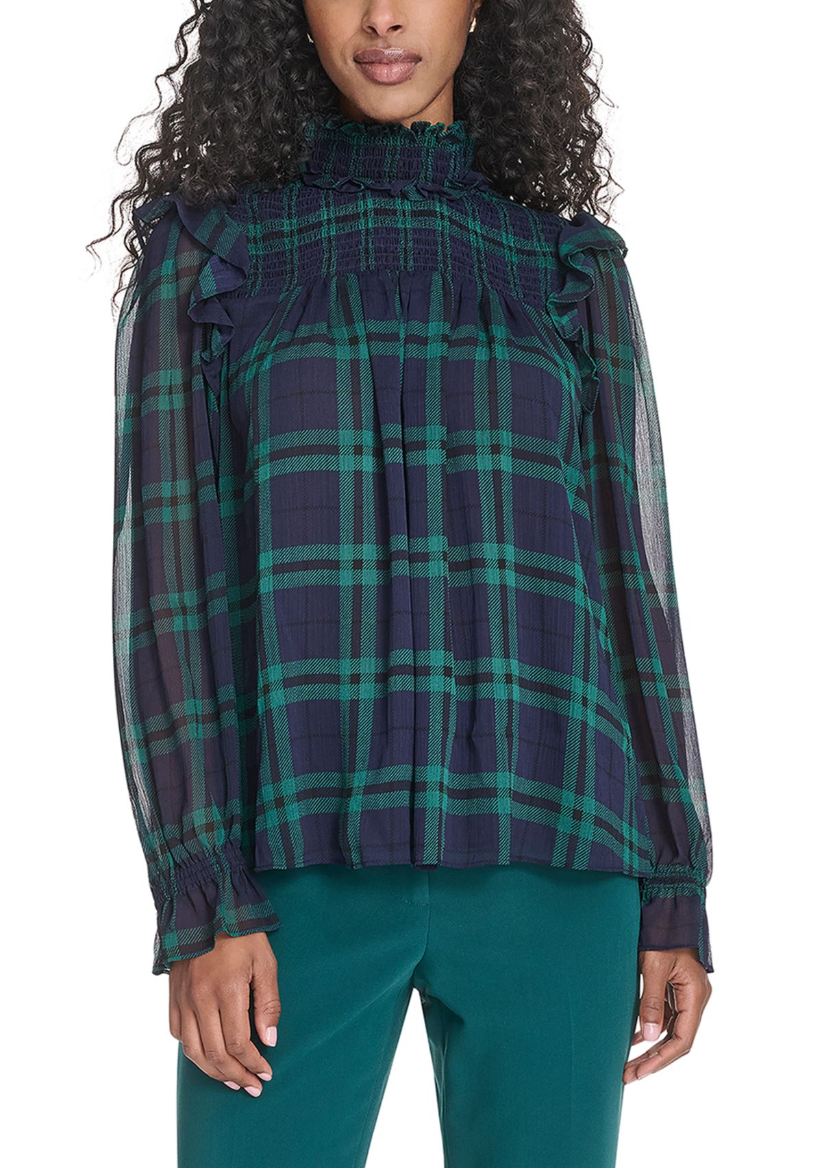 Womens Plaid Peasant Blouse