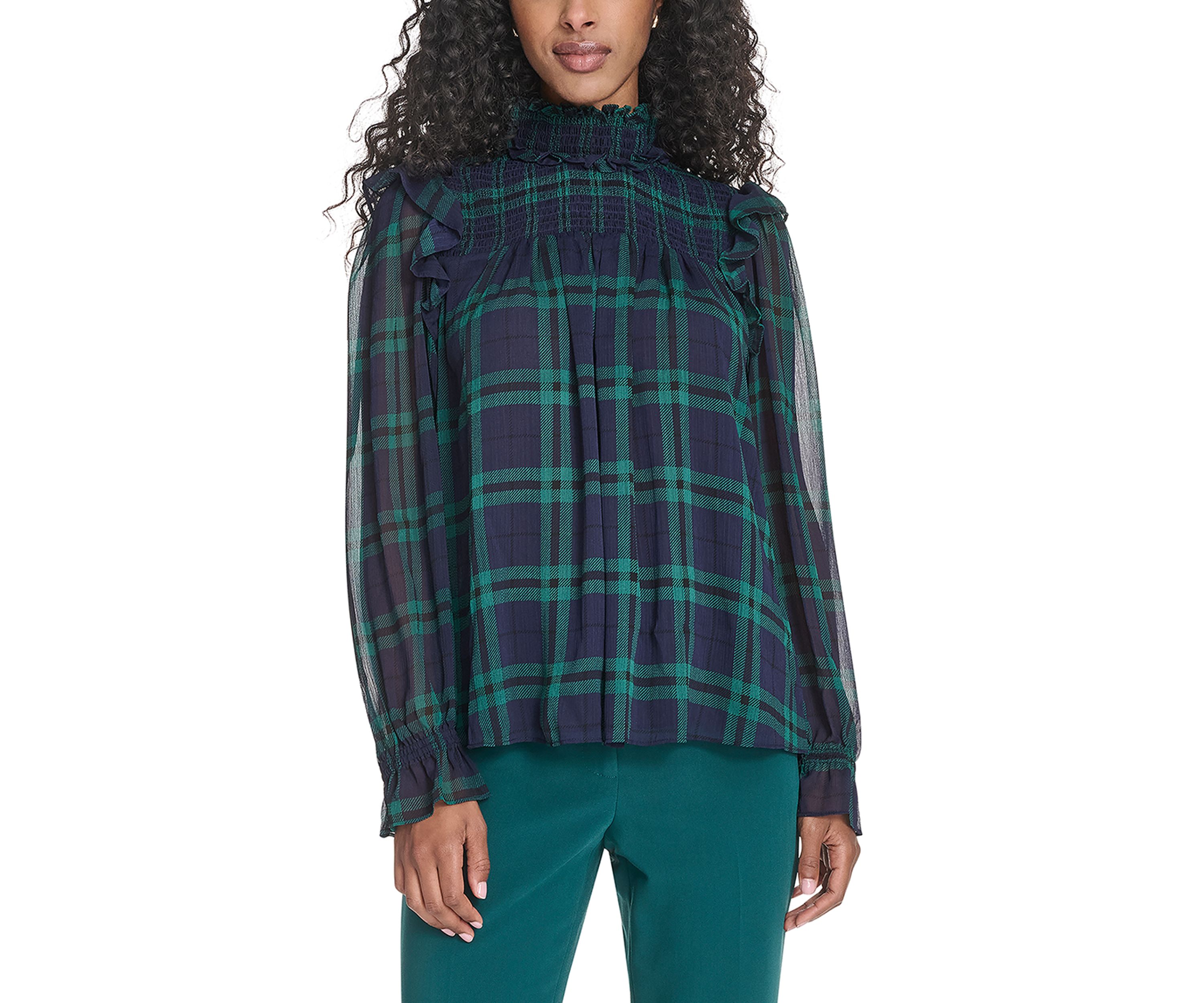 Womens Plaid Peasant Blouse