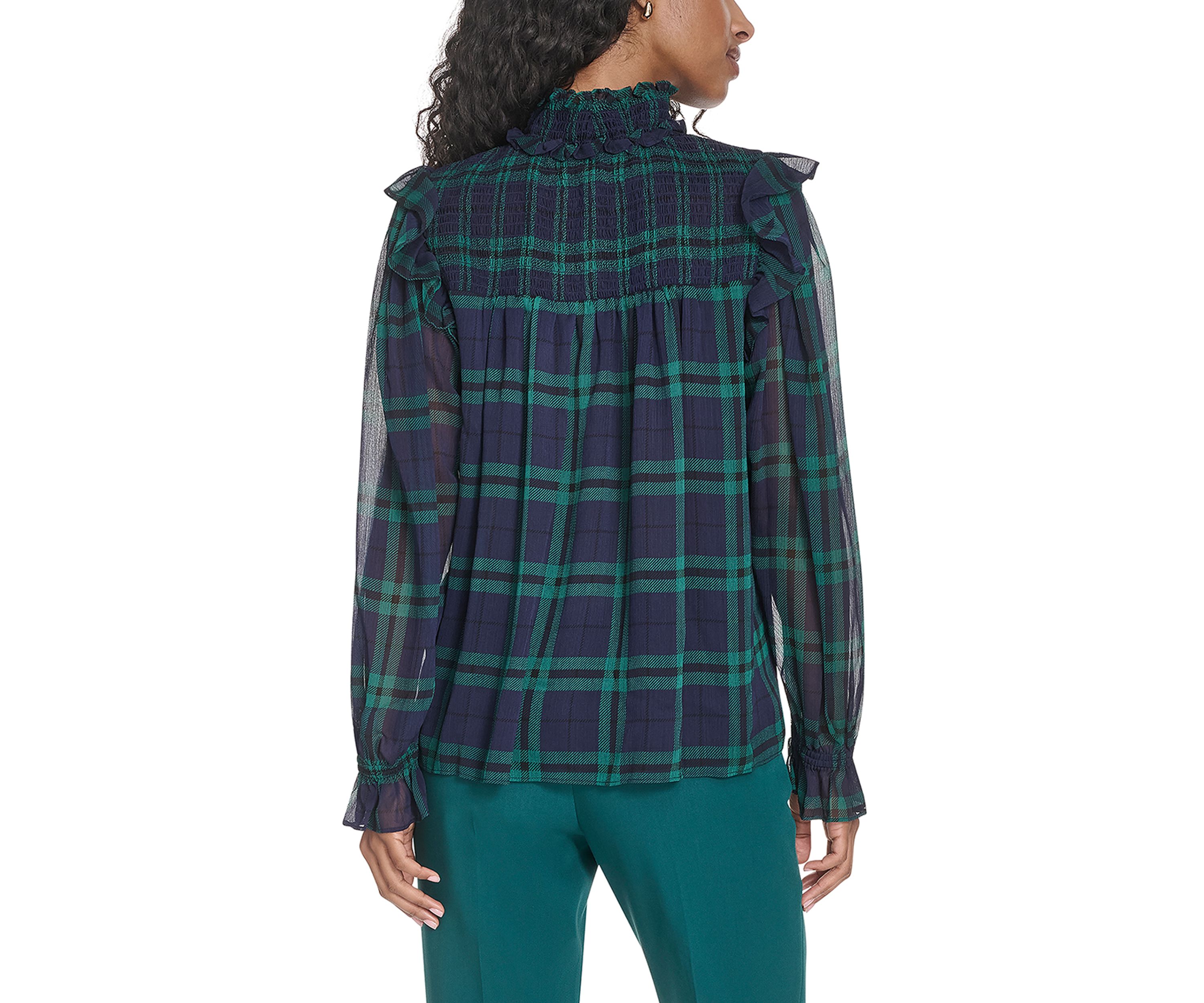 Womens Plaid Peasant Blouse